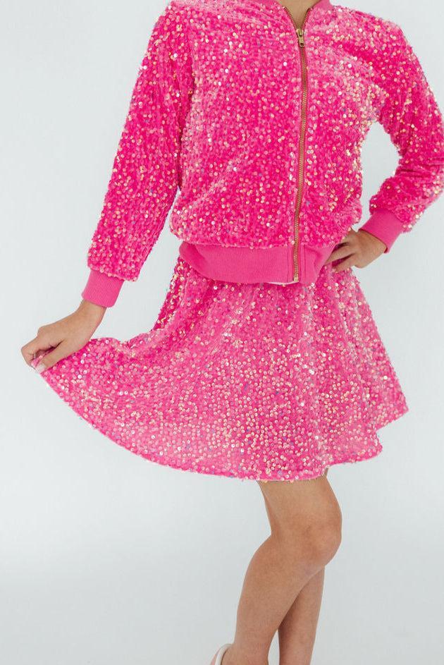 Mila & Rose ® Pink Velvet Sequin Twirl Skort — main product shot
