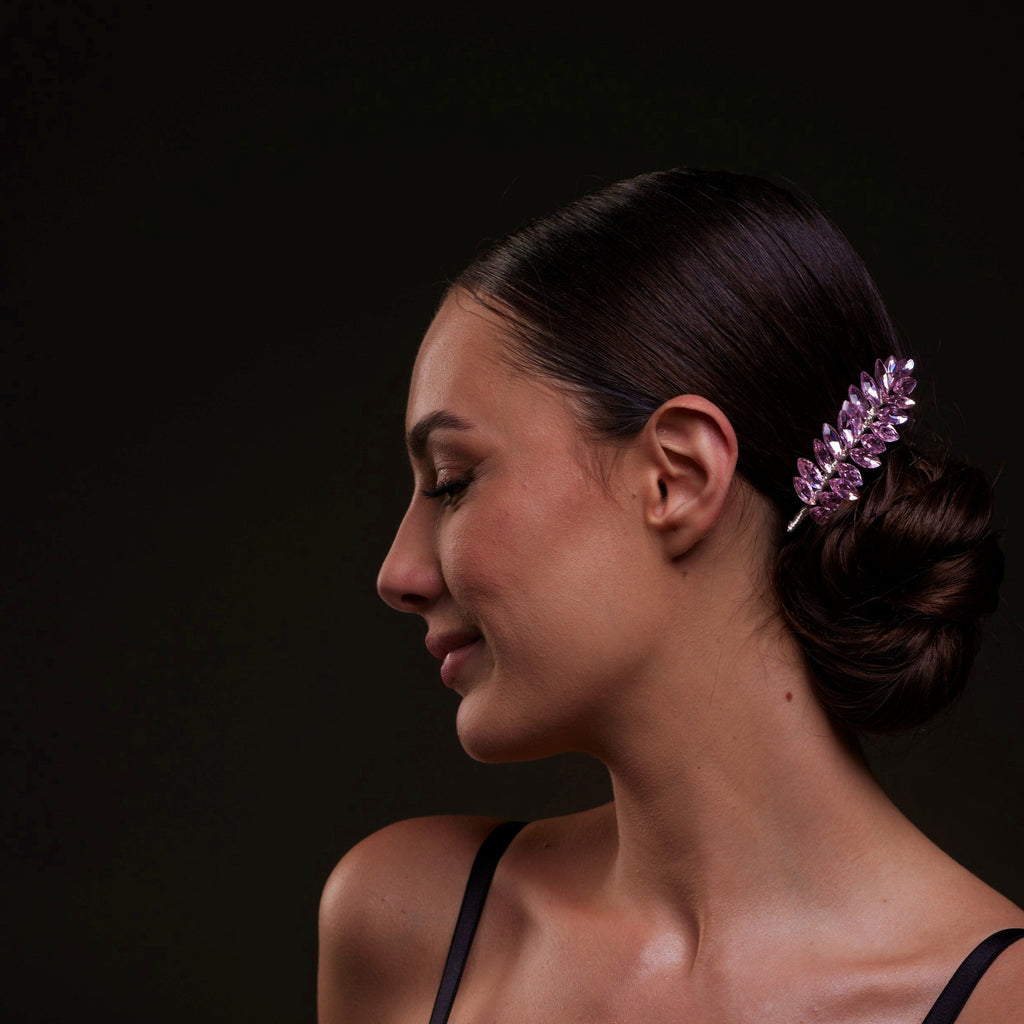 Elegant Pink Crystal Leaf Hair Comb Set – Bridal Port, view 4