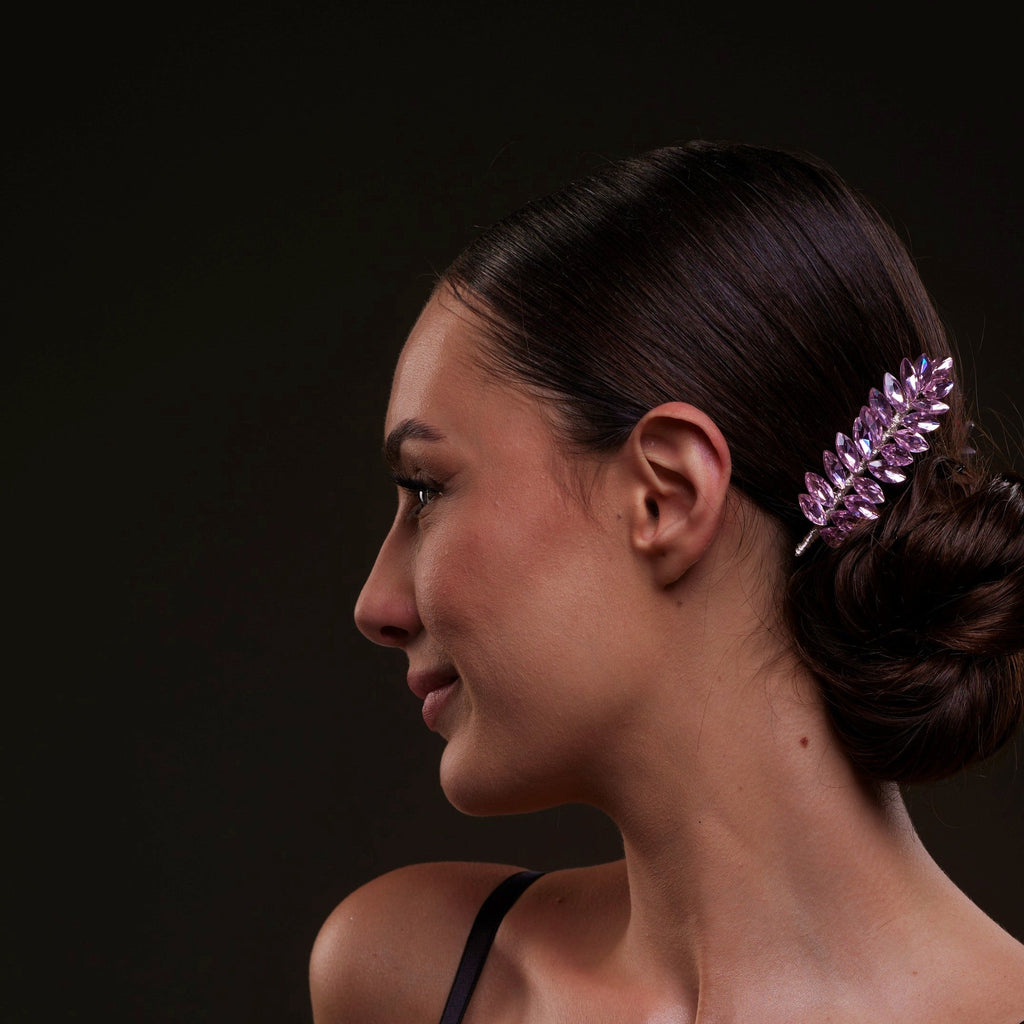 Elegant Pink Crystal Leaf Hair Comb Set – Bridal Port, view 5