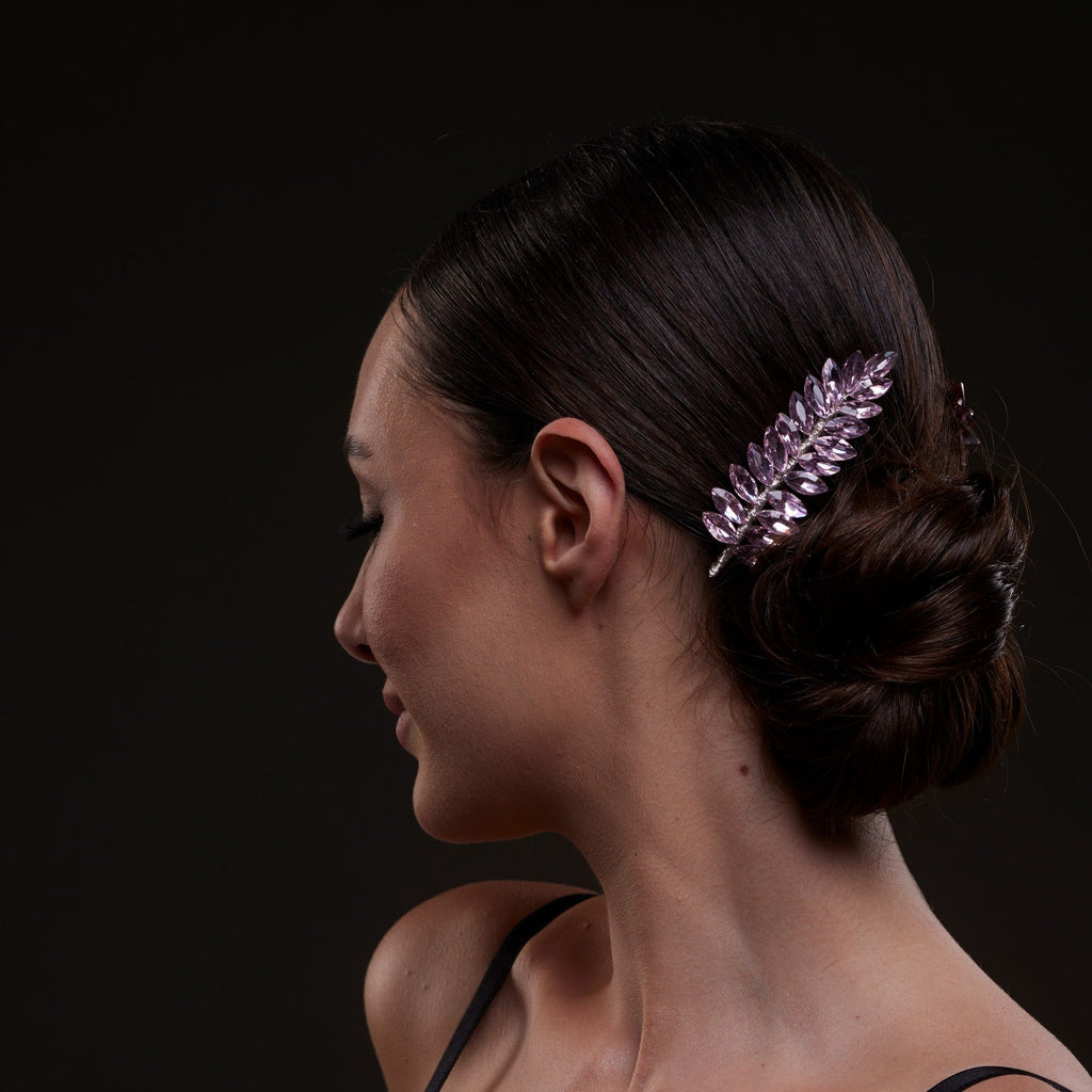 Elegant Pink Crystal Leaf Hair Comb Set – Bridal Port, view 7