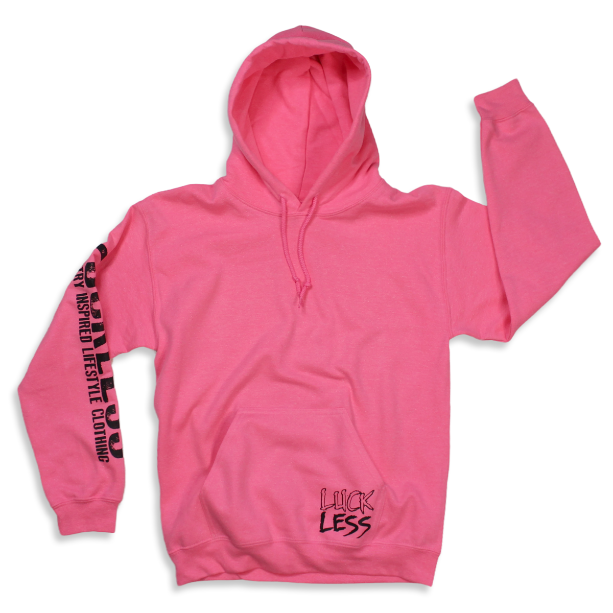 Luckless Outfitters Save a Horse Ride a Blue Collar Man Pink Hoodie — detail close-up