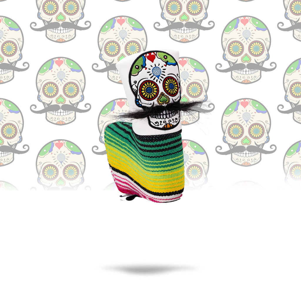 Pins and Aces Mustache Sugar Skull - Blade Putter Cover White — fabric or material detail