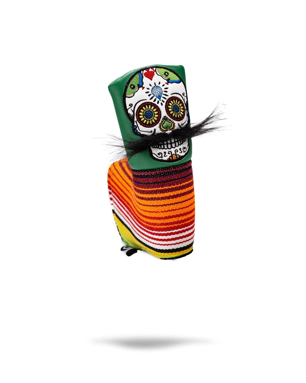 Pins and Aces Mustache Sugar Skull - Blade Putter Cover Green — in-use photo