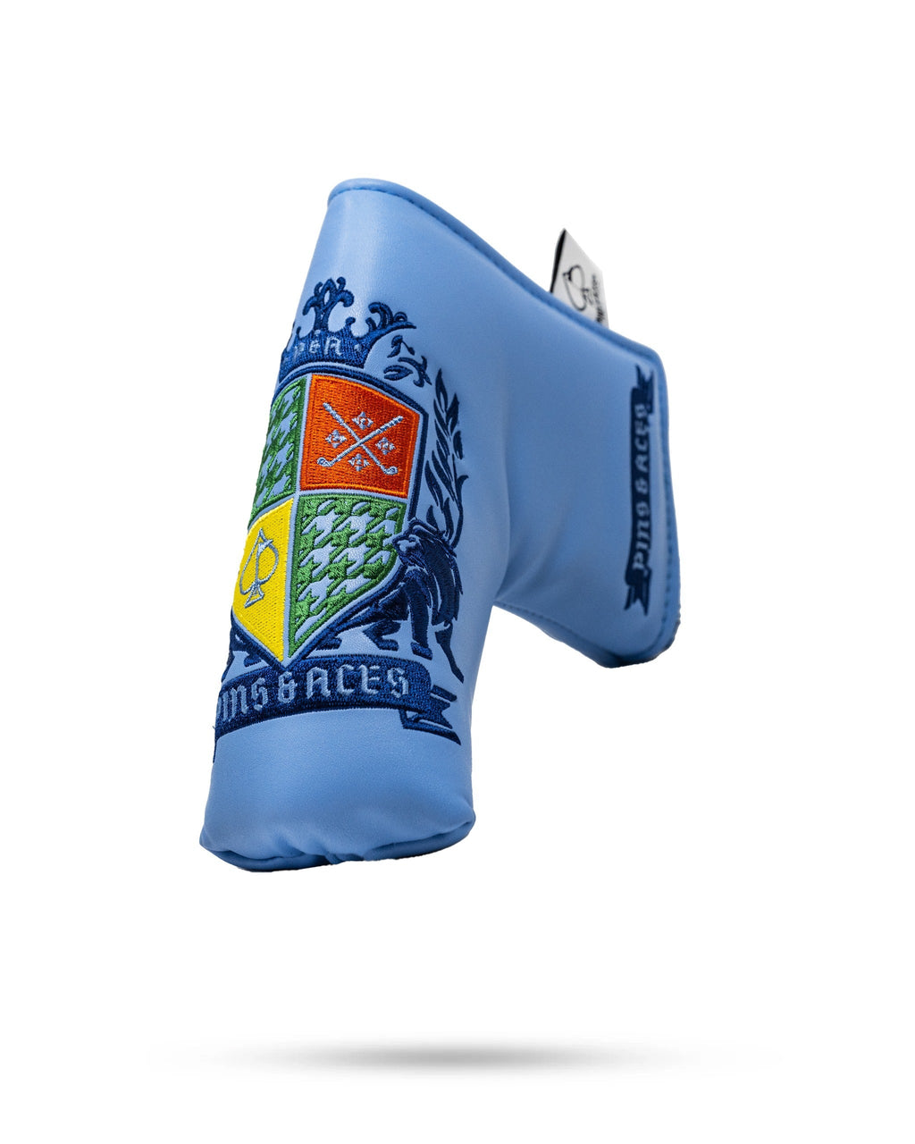 Pins and Aces Coat of Arms - Blade Putter Cover — detail close-up