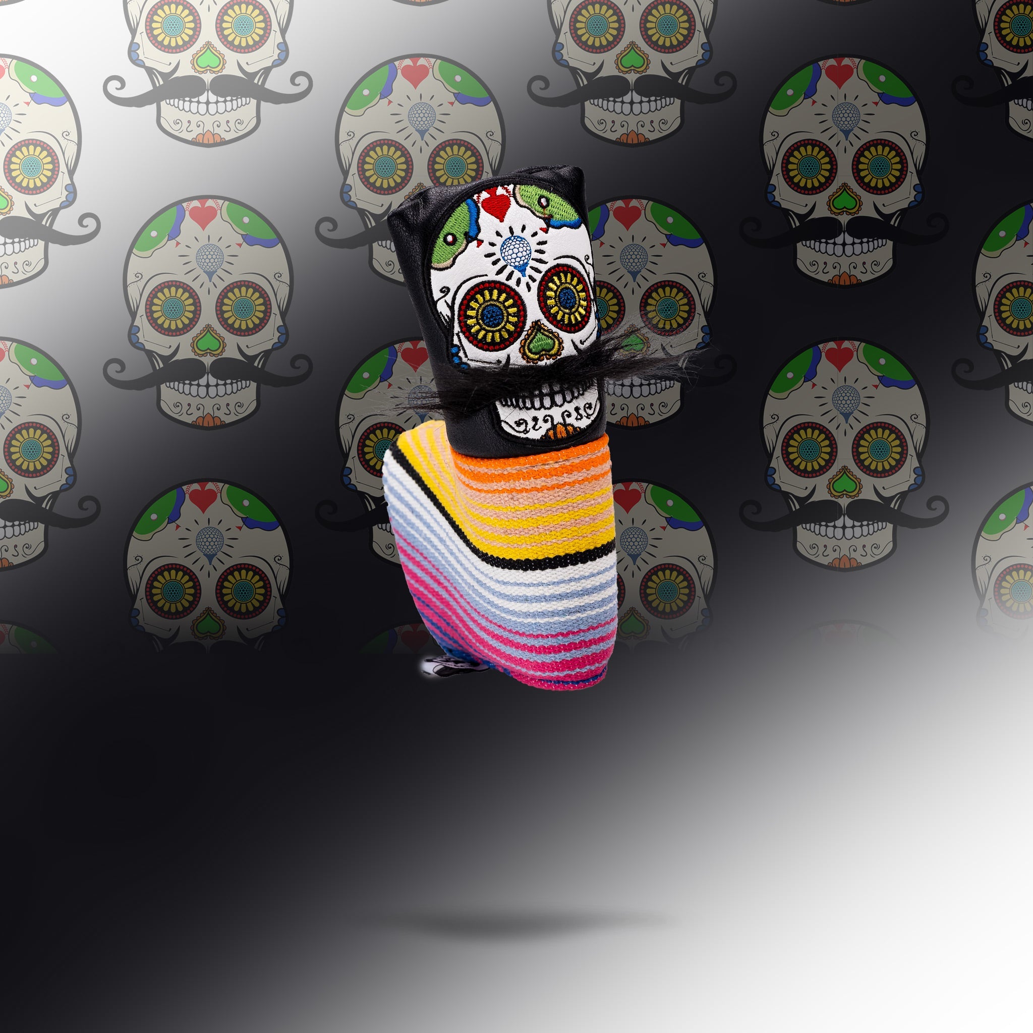 Mustache Sugar Skull - Blade Putter Cover Black – Pins and Aces, view 6
