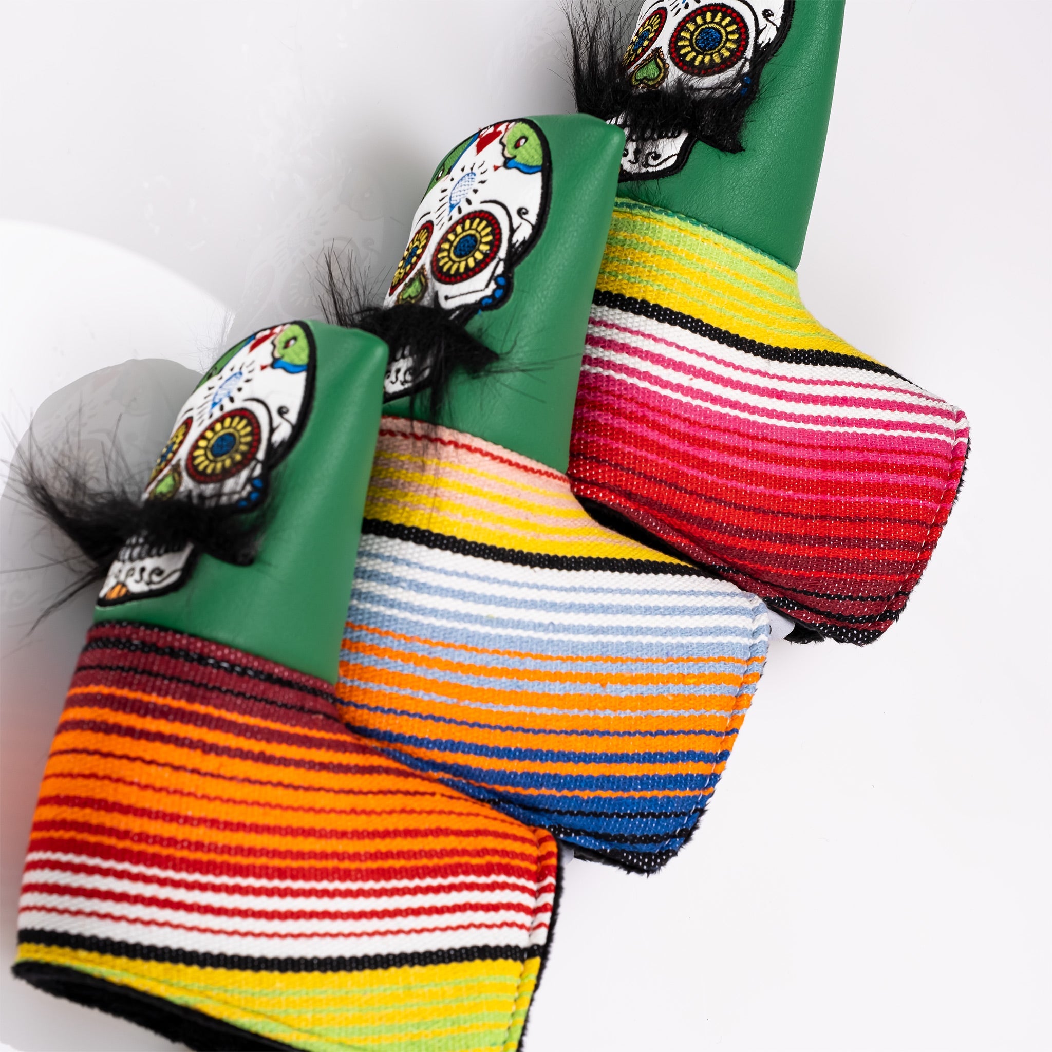 Pins and Aces Mustache Sugar Skull - Blade Putter Cover Green — back view