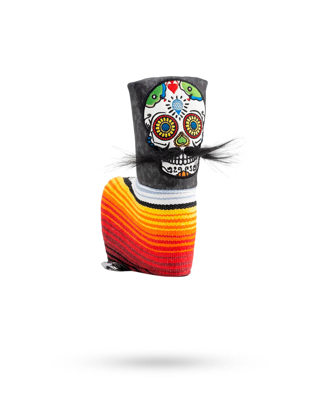 Pins and Aces Mustache Sugar Skull - Blade Putter Cover Gray Camo — detail close-up