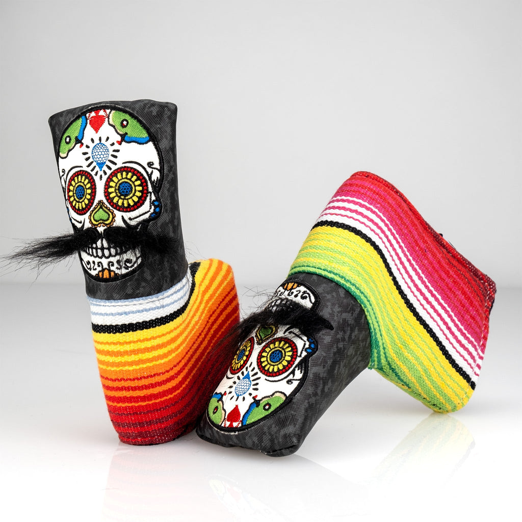 Pins and Aces Mustache Sugar Skull - Blade Putter Cover Gray Camo — lifestyle context