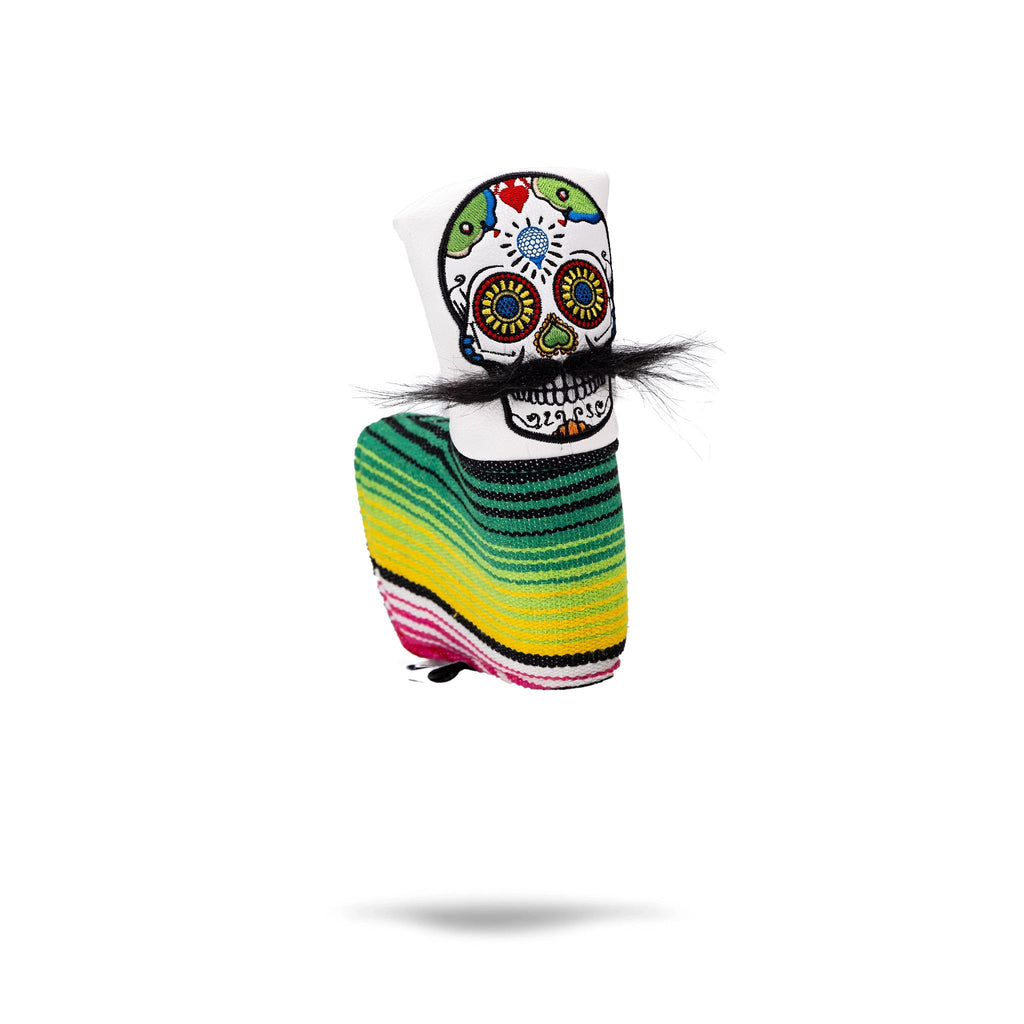 Pins and Aces Mustache Sugar Skull - Blade Putter Cover White — main product shot