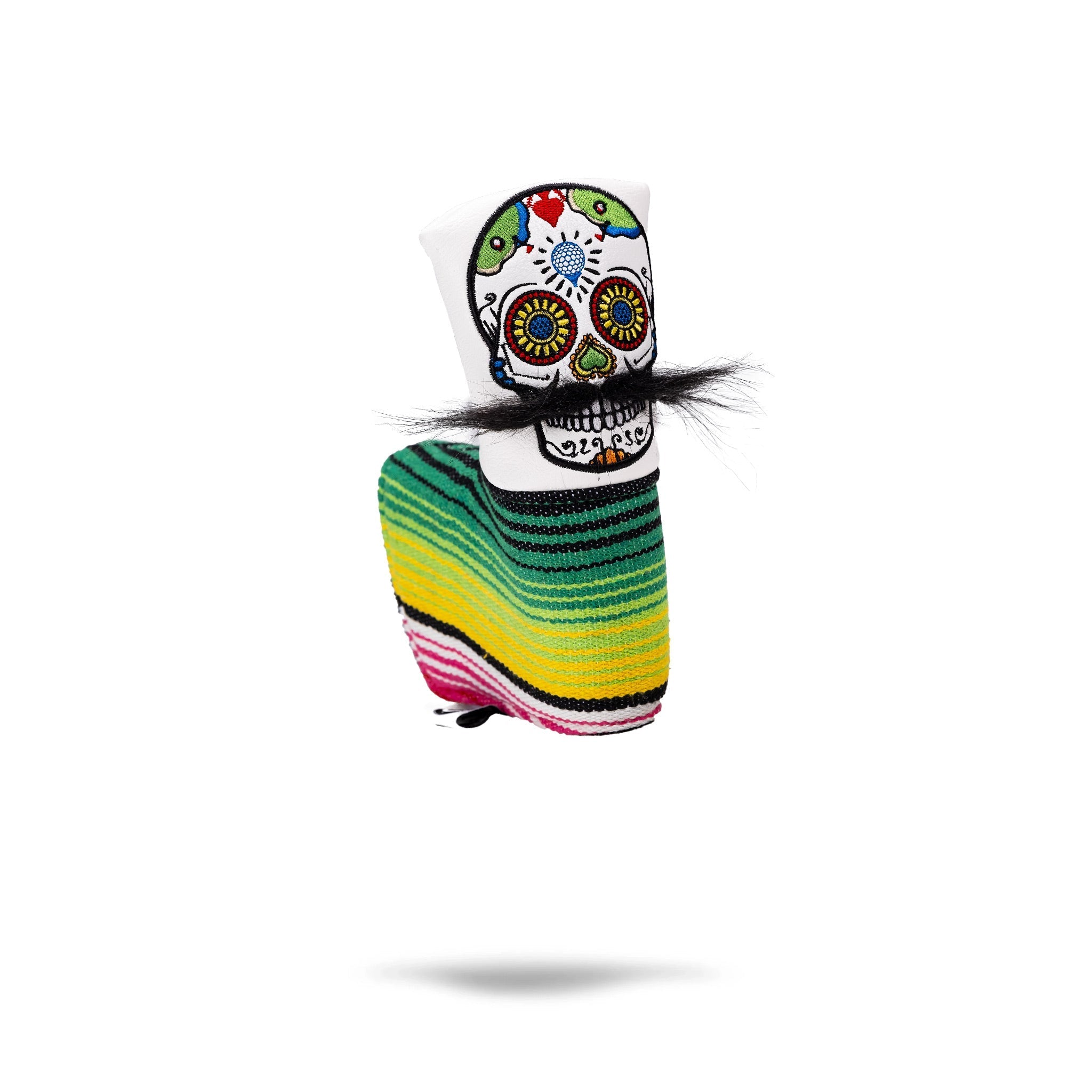 Pins and Aces Mustache Sugar Skull - Blade Putter Cover White — main product shot