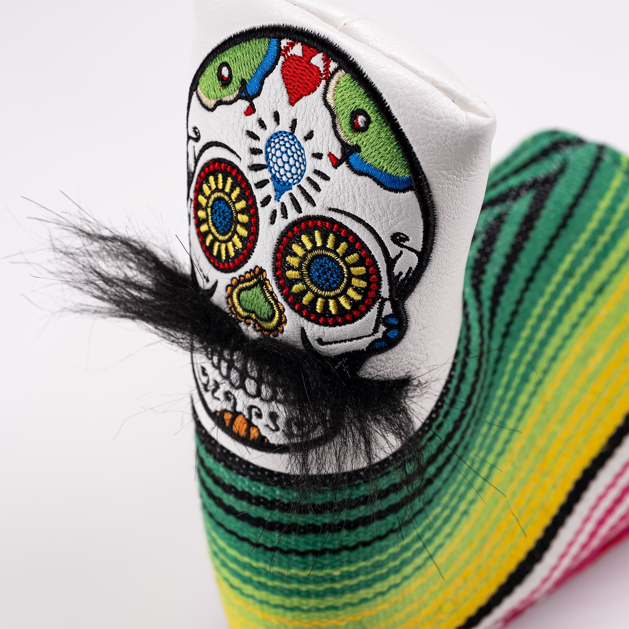 Pins and Aces Mustache Sugar Skull - Blade Putter Cover White — back view