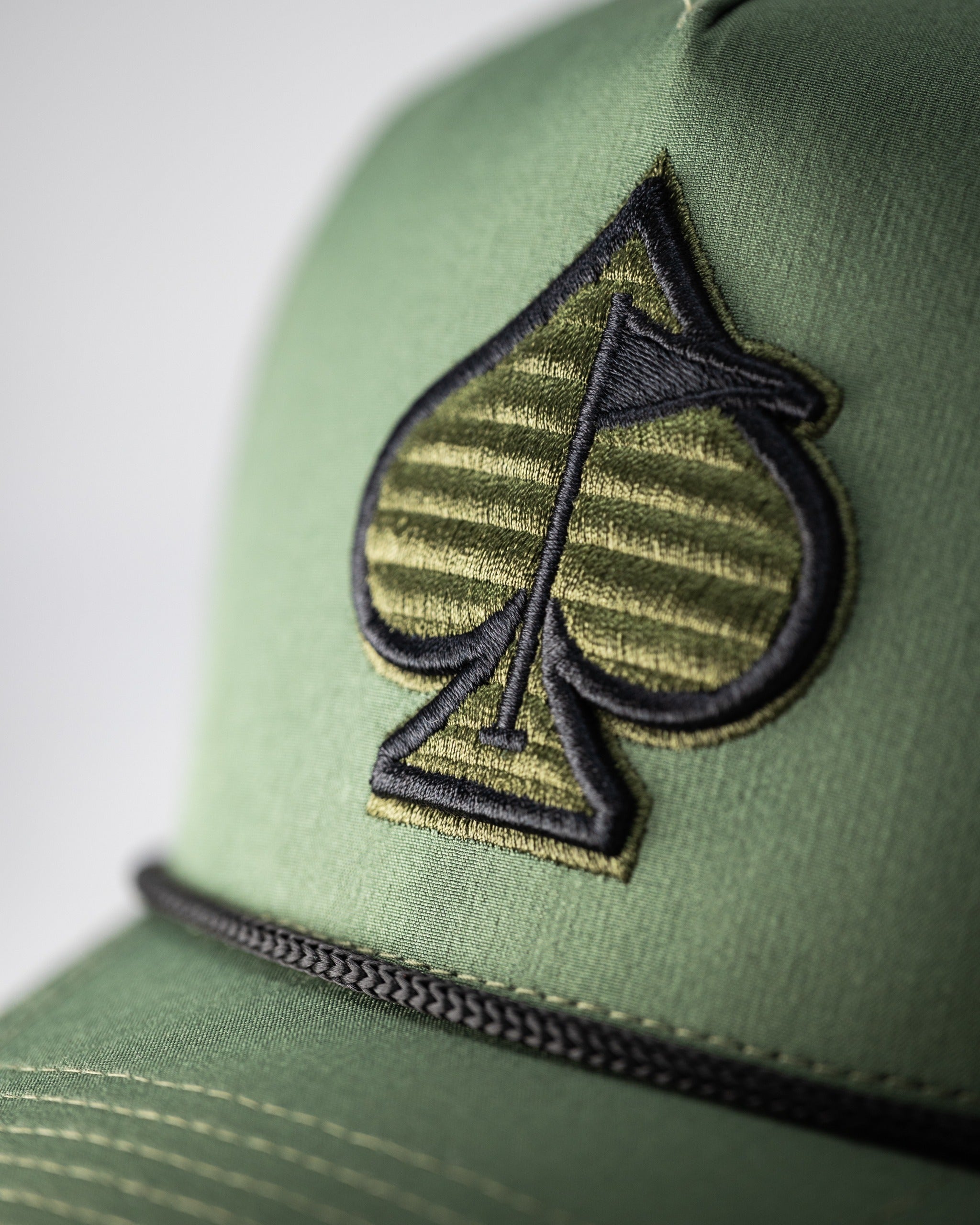 Pins and Aces Perforated Rope Hat - Olive — detail close-up