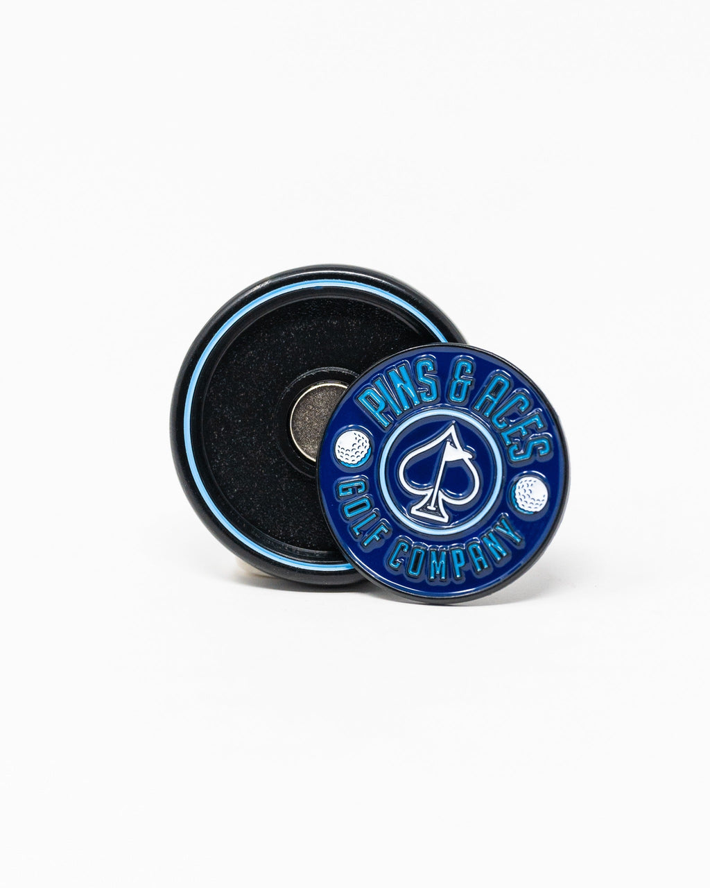 Pins and Aces Pop Out Medallion Ball Marker - Navy — side view
