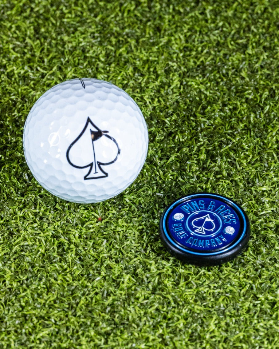 Pins and Aces Pop Out Medallion Ball Marker - Navy — size reference