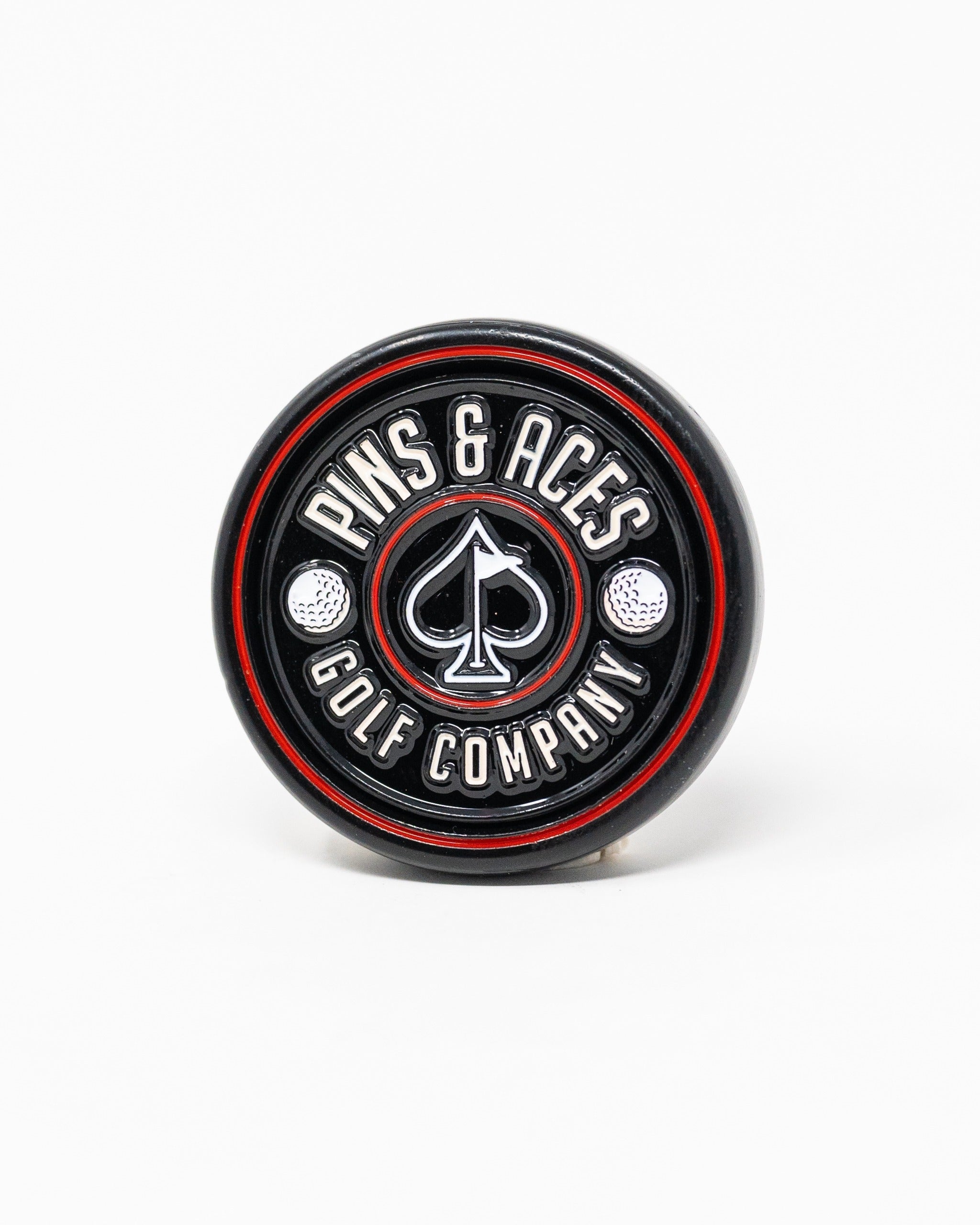 Pins and Aces Pop Out Medallion Ball Marker - Black — lifestyle context