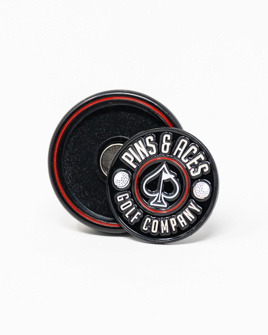 Pins and Aces Pop Out Medallion Ball Marker - Black — side view