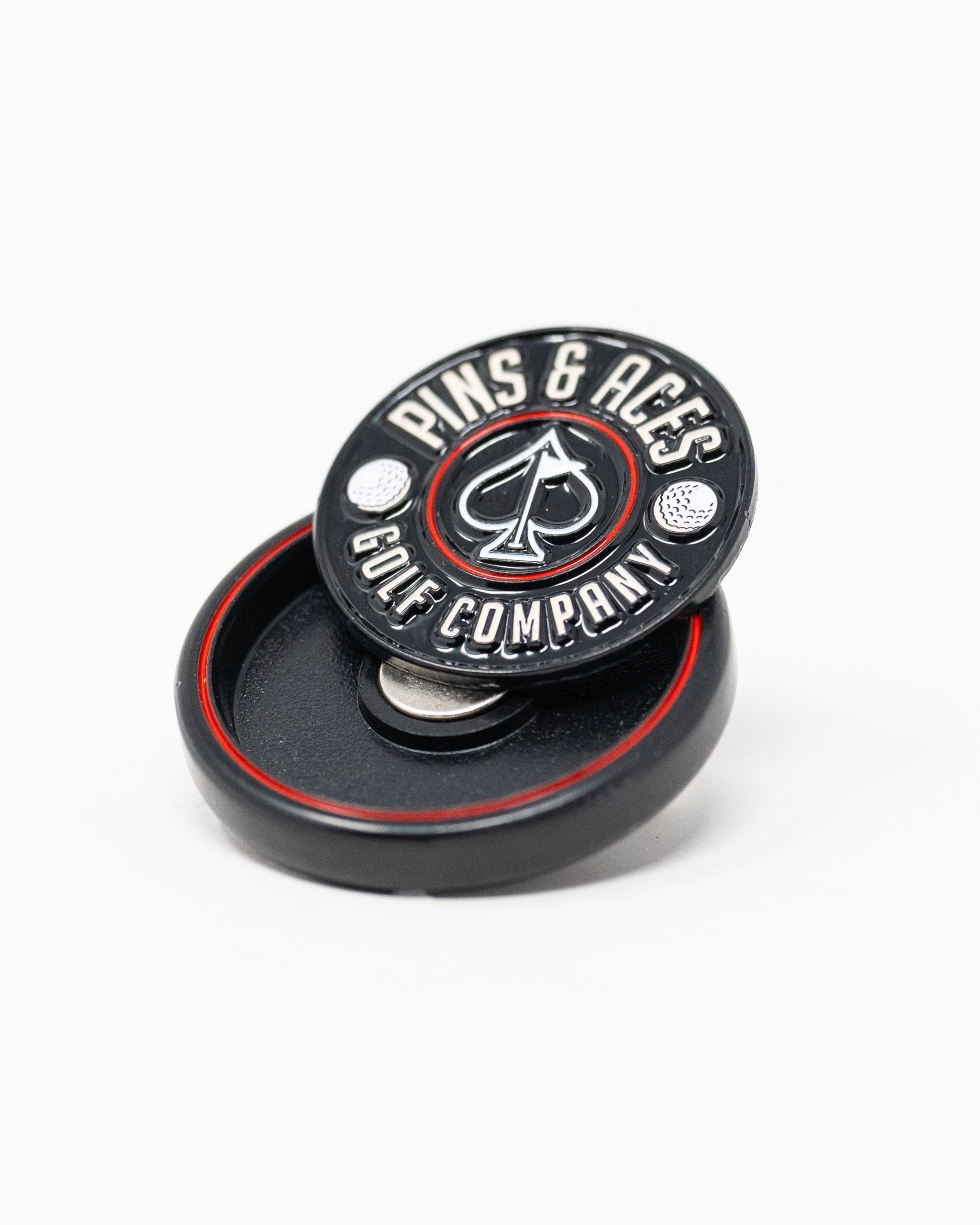 Pins and Aces Pop Out Medallion Ball Marker - Black — back view
