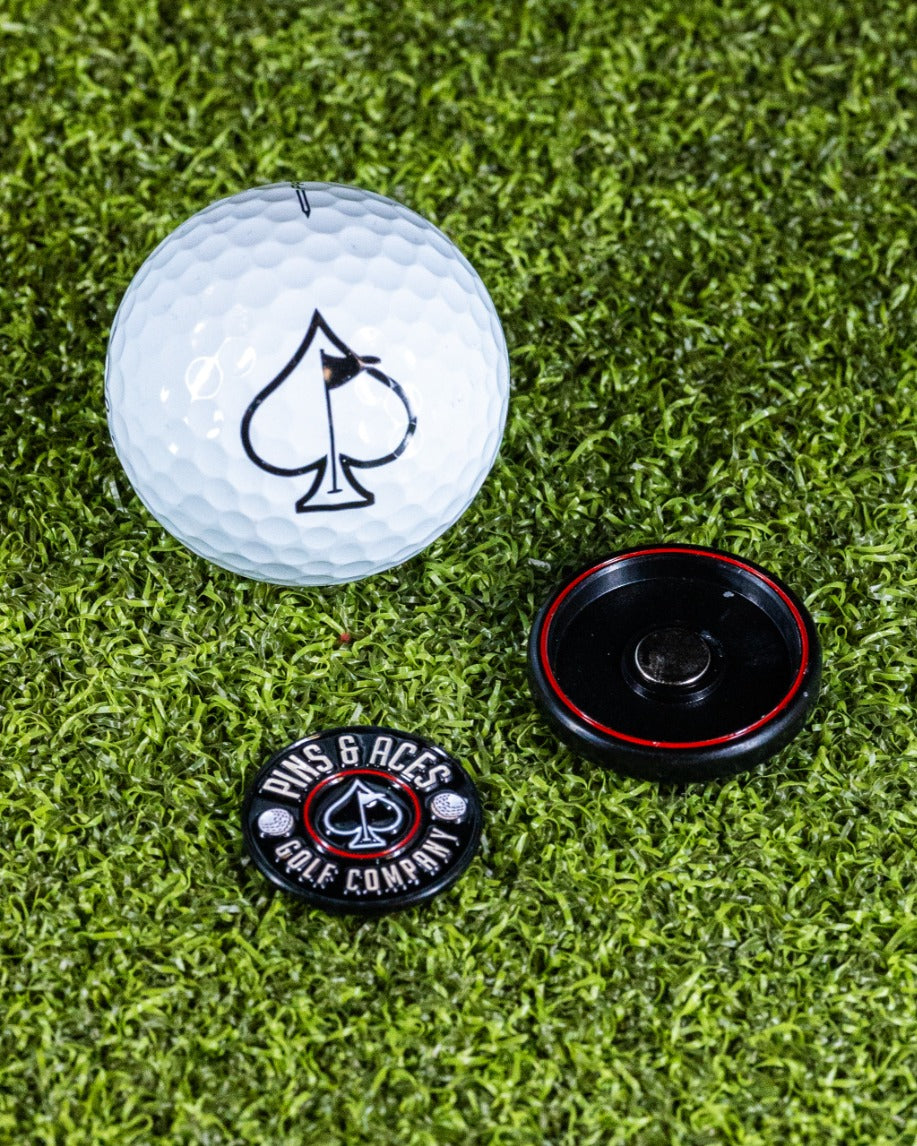 Pins and Aces Pop Out Medallion Ball Marker - Black — in-use photo