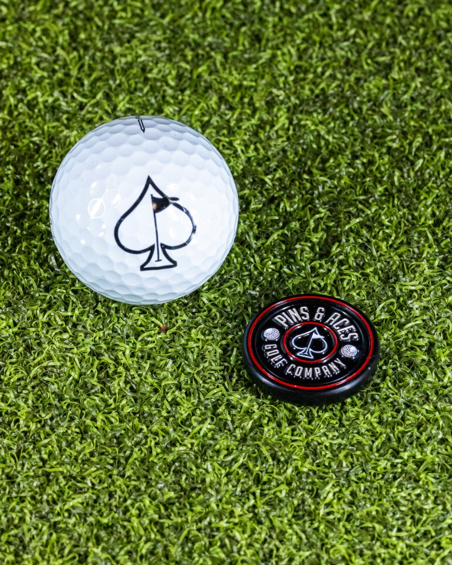 Pins and Aces Pop Out Medallion Ball Marker - Black — size reference
