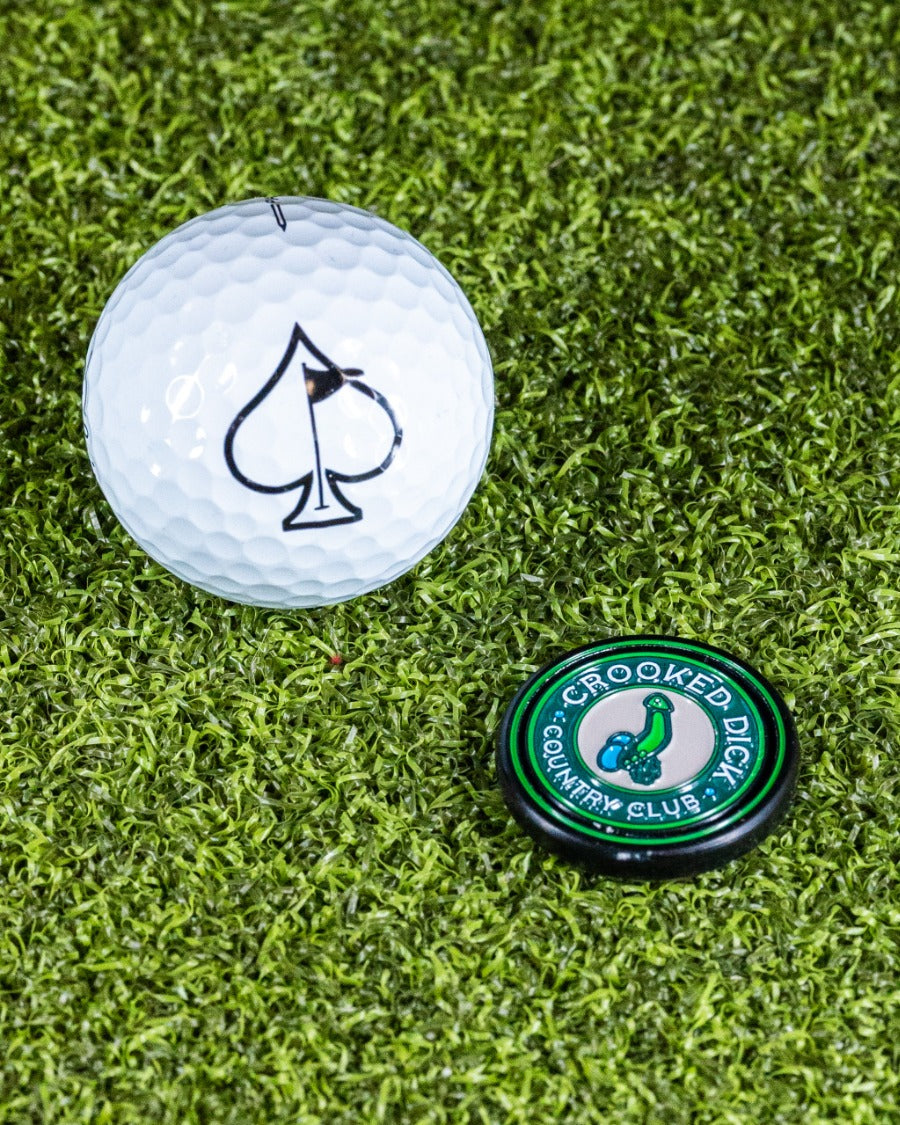 Pins and Aces Pop Out Medallion Ball Marker - Crooked Dick — size reference