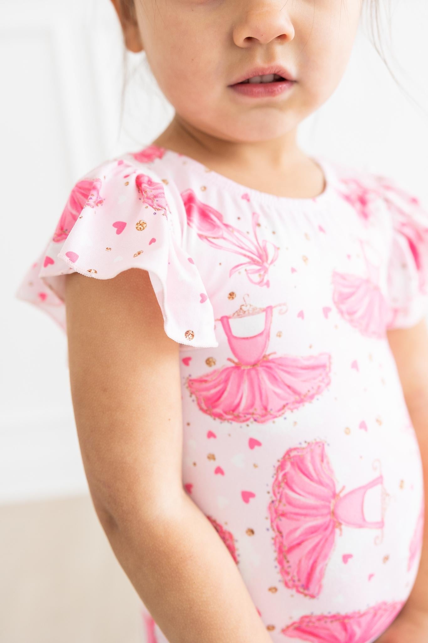 Mila & Rose ® Pirouette S/S Flutter Sleeve Leotard — detail close-up