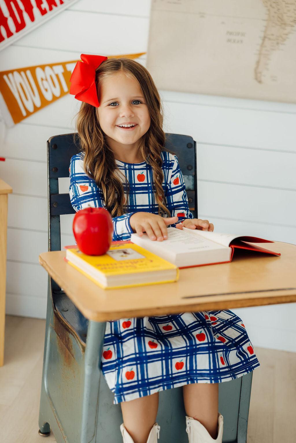 Mila & Rose ® Plaid Apples L/S Pocket Twirl Dress — lifestyle context