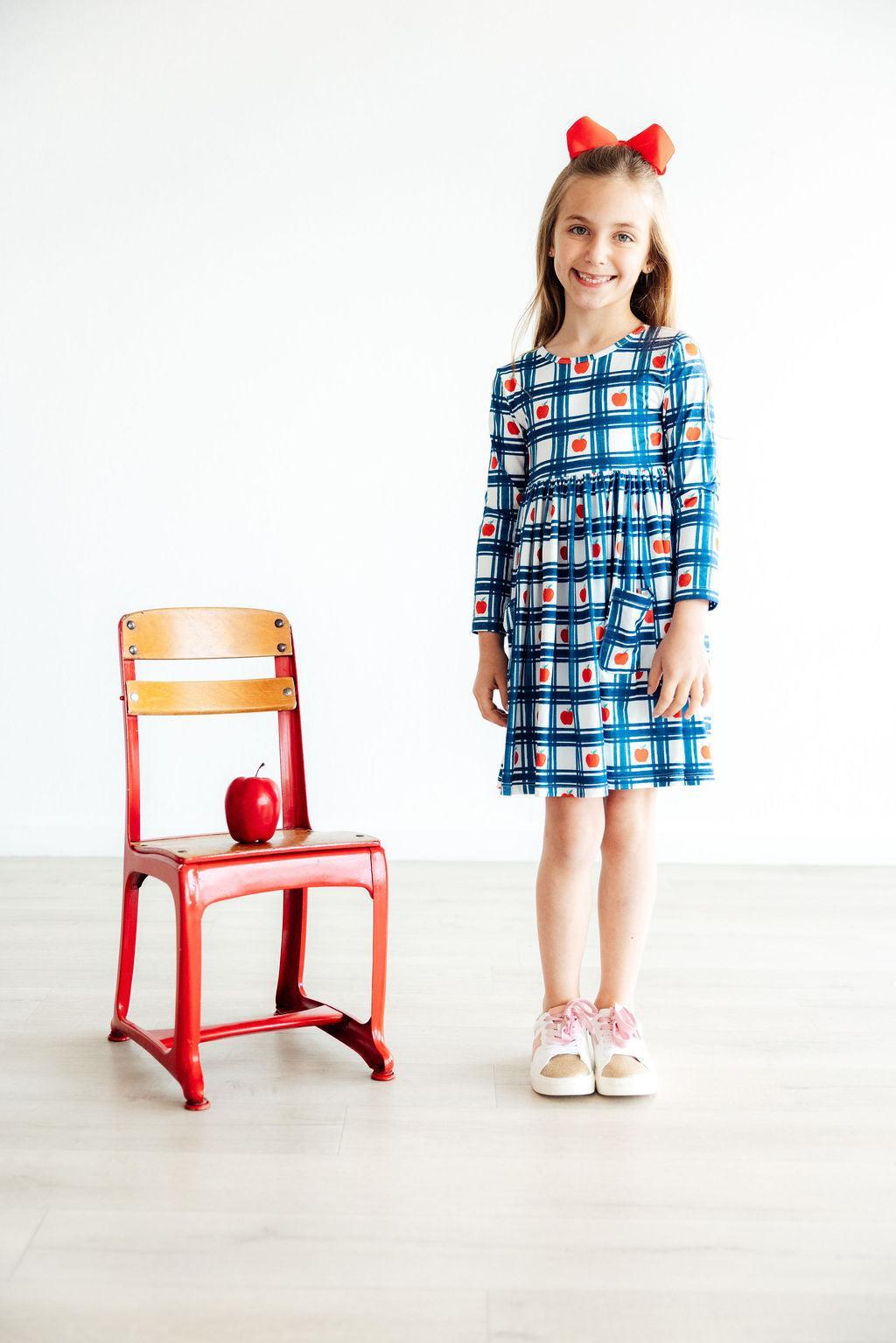 Mila & Rose ® Plaid Apples L/S Pocket Twirl Dress — back view