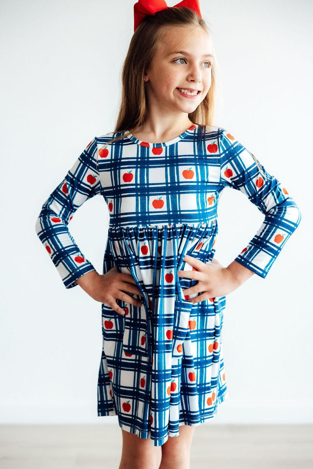 Mila & Rose ® Plaid Apples L/S Pocket Twirl Dress — alternative angle