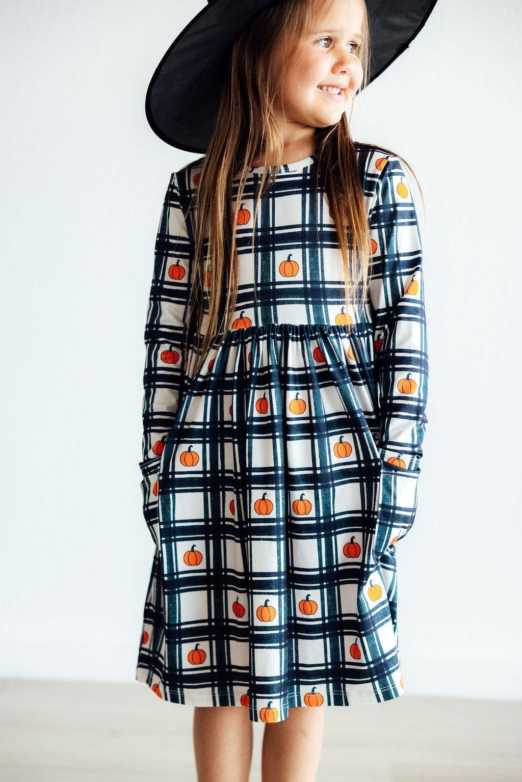Mila & Rose ® Plaid Pumpkins L/S Pocket Twirl Dress — main product shot