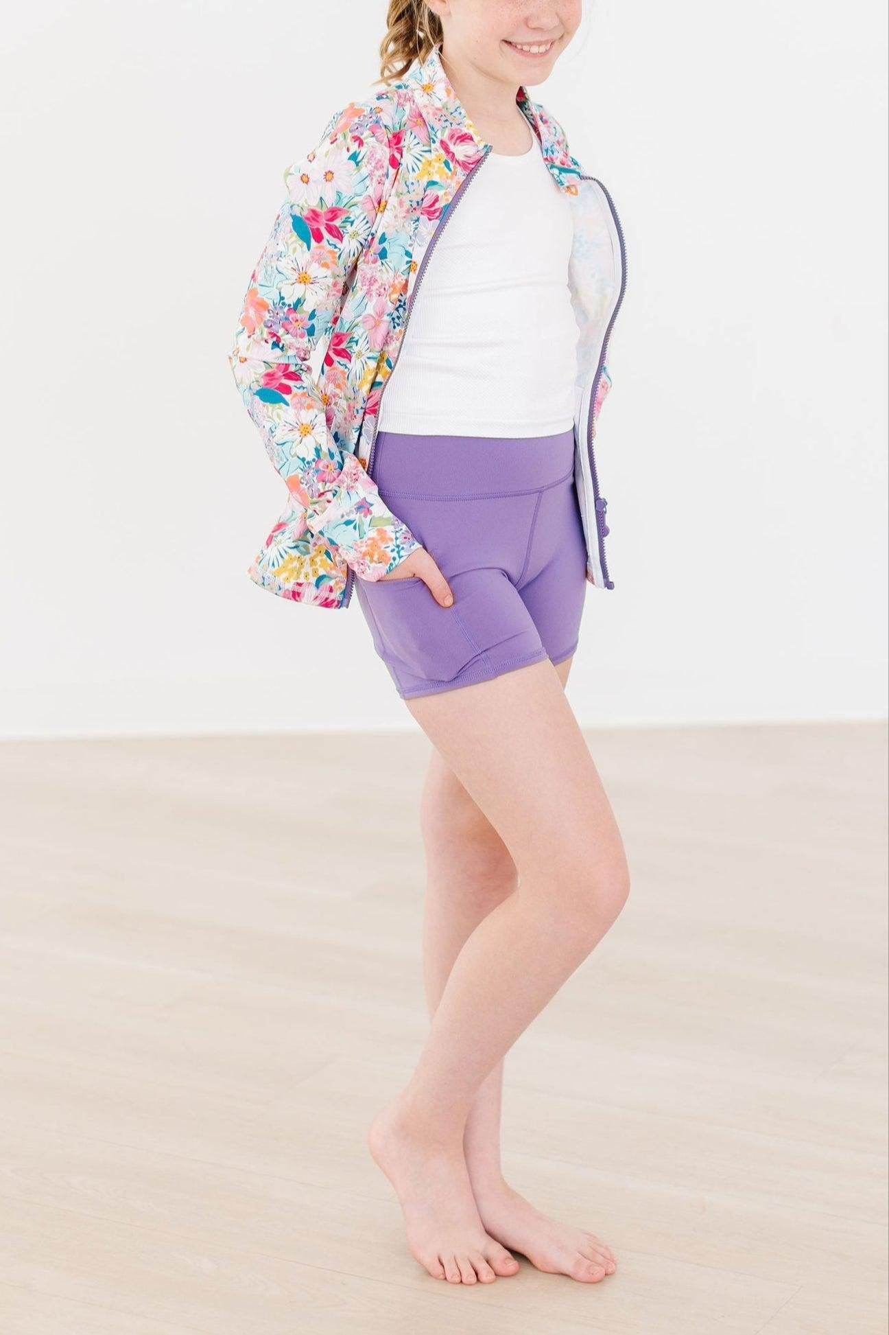 Mila & Rose ® SALE Playful Purple Active Shorty Shorts — back view