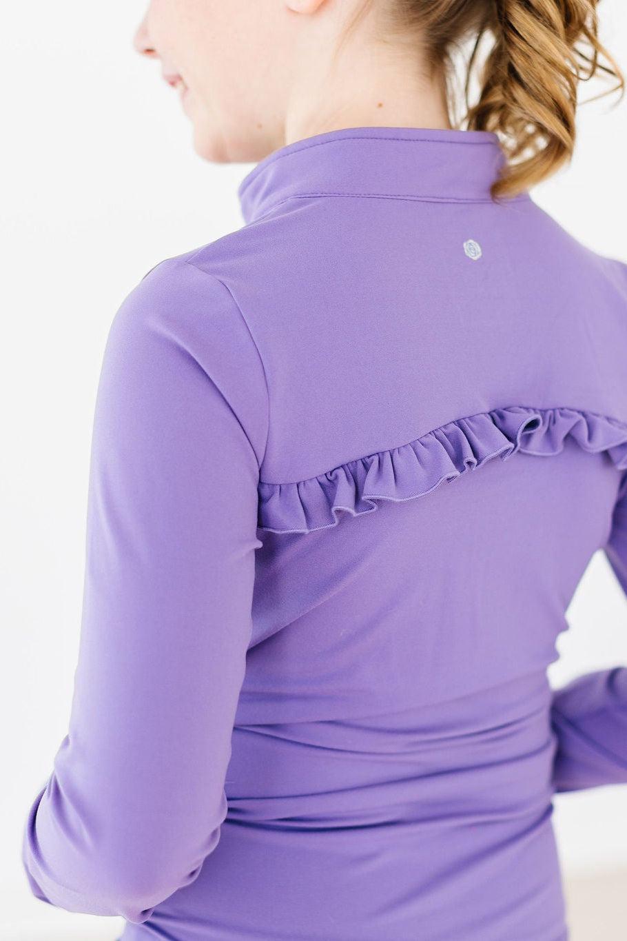 Mila & Rose ® SALE Playful Purple Full-Zip Ruffle Active Jacket — lifestyle context