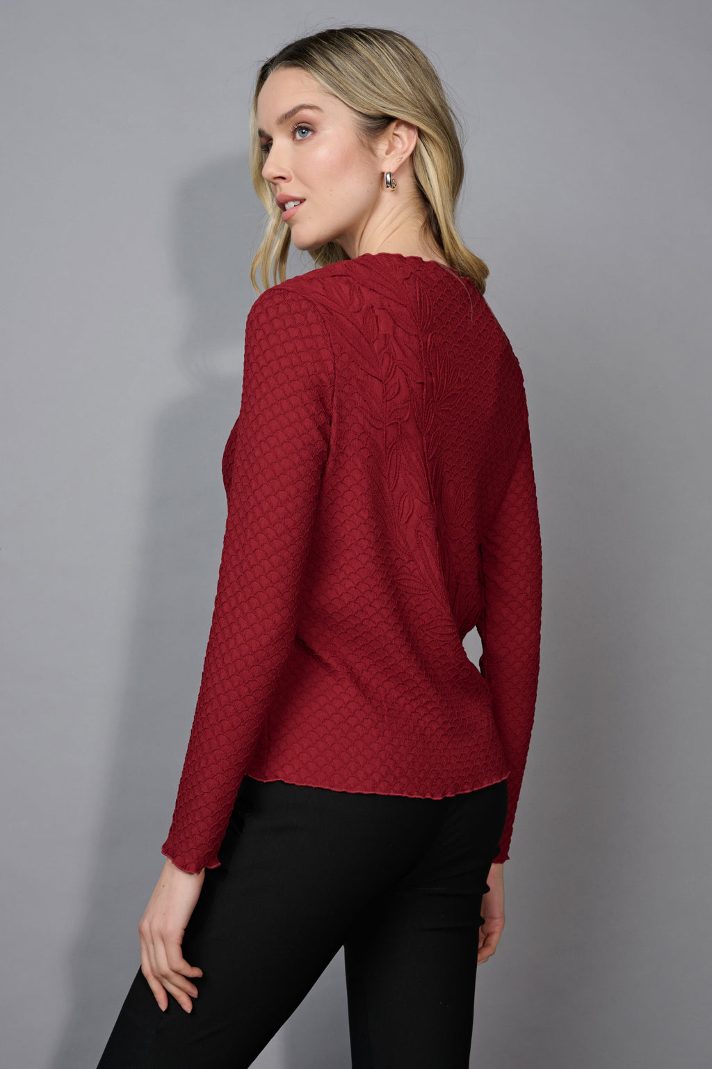 KADOU BOUTIQUE Picadilly Pleated Leaf Top — detail close-up