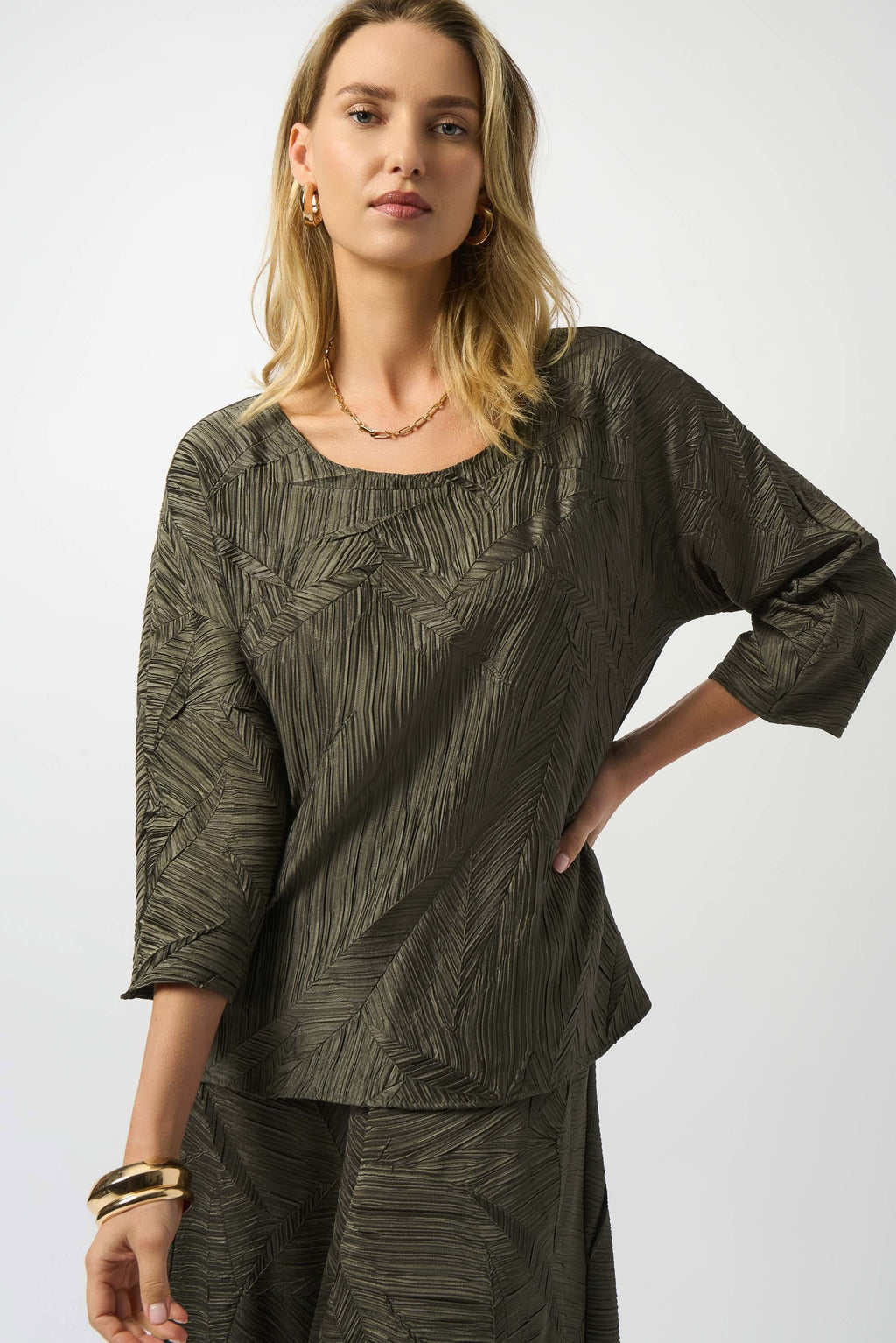 KADOU BOUTIQUE Pleated Satin Boxy Top - 253002-3380 — main product shot