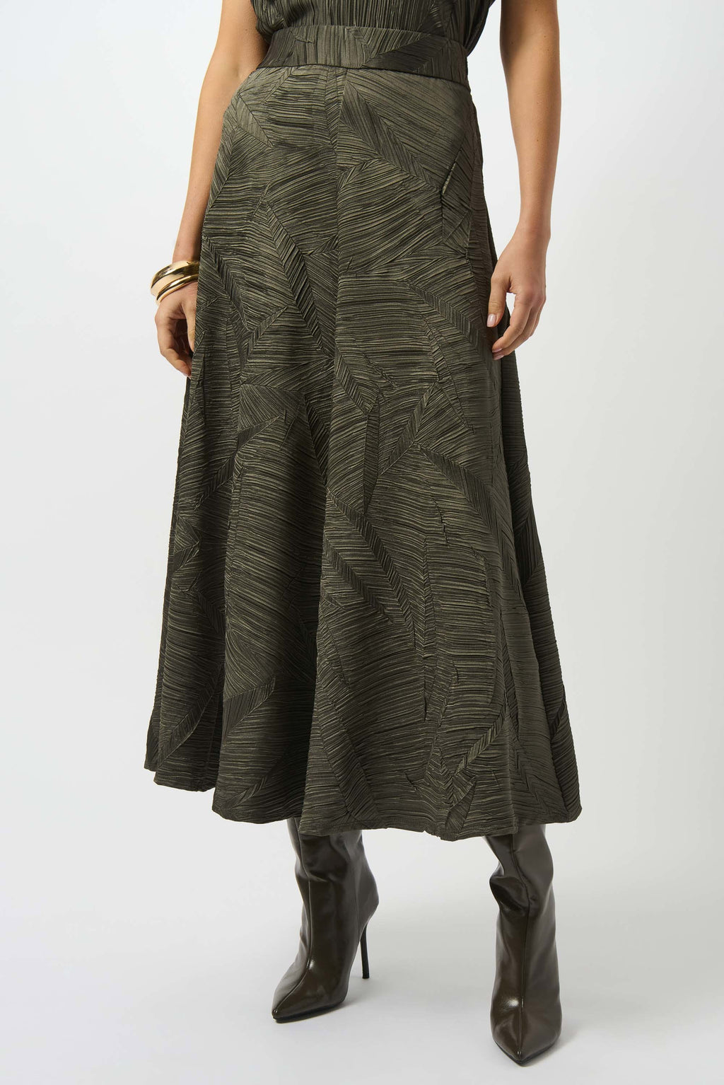 KADOU BOUTIQUE Pleated Satin Long Flared Skirt - 253248-3380 — main product shot