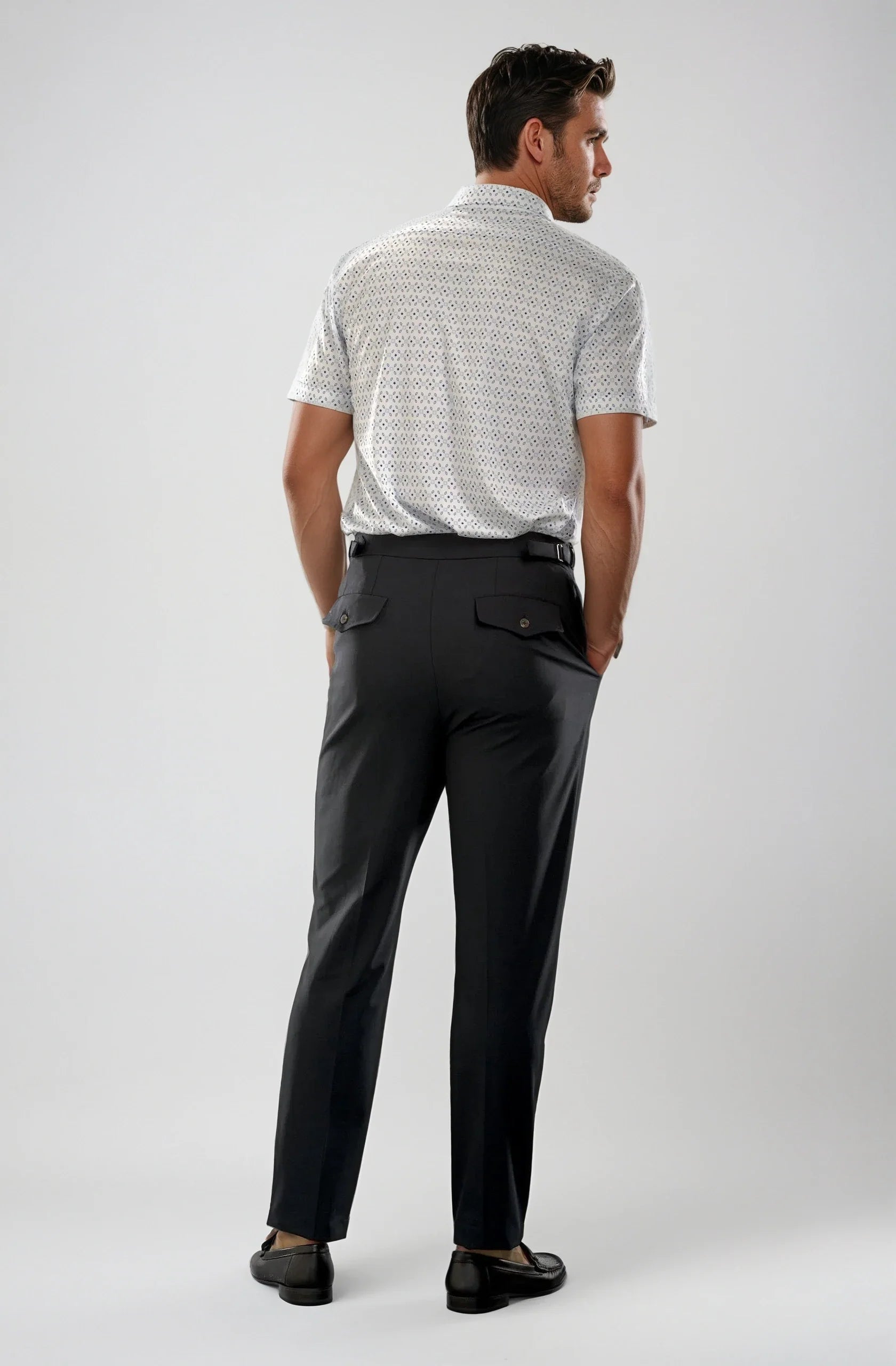 Buki Pleated Wool Trouser Pants - Navy — fabric or material detail