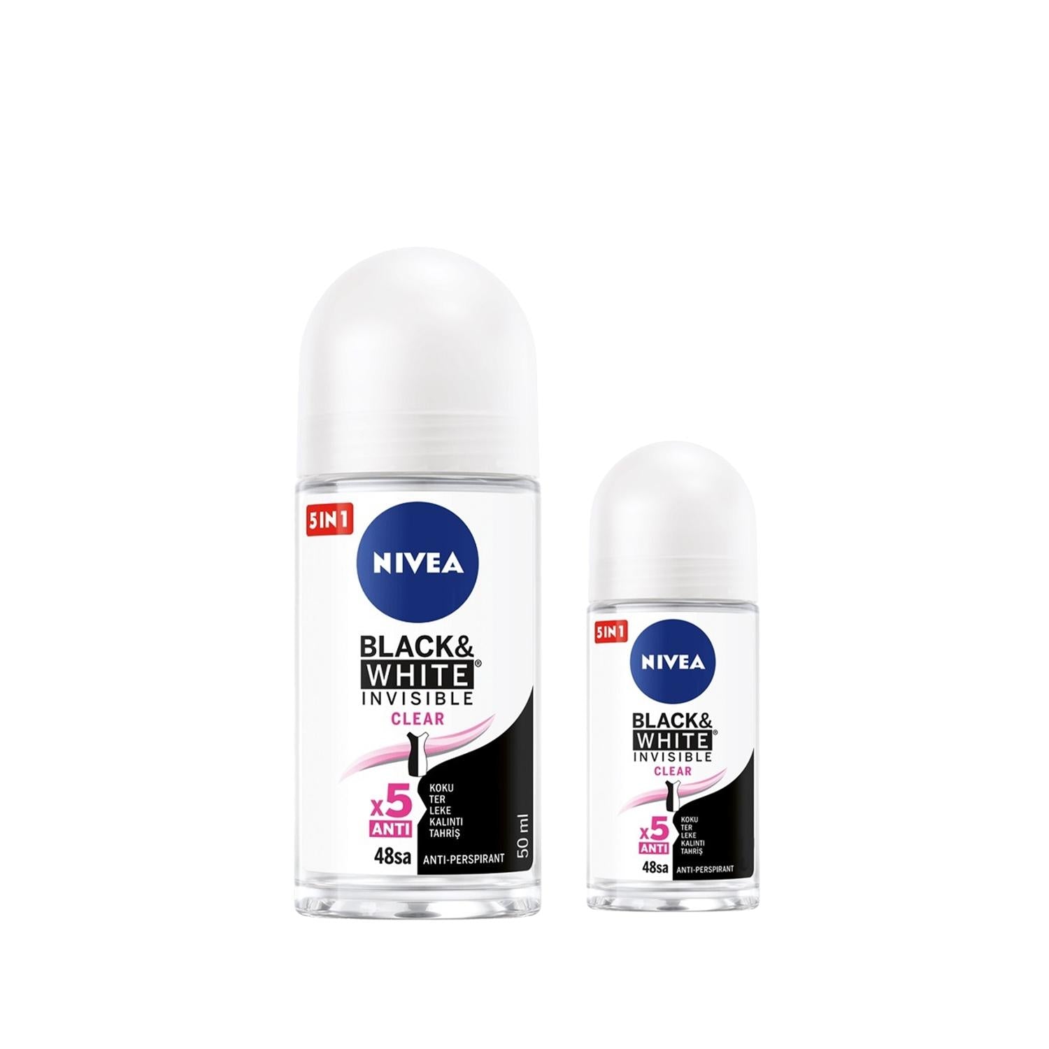 Nivea Women's Deodorant Set - Black & White Clear Roll-on Antiperspirant for Long-Lasting Protection