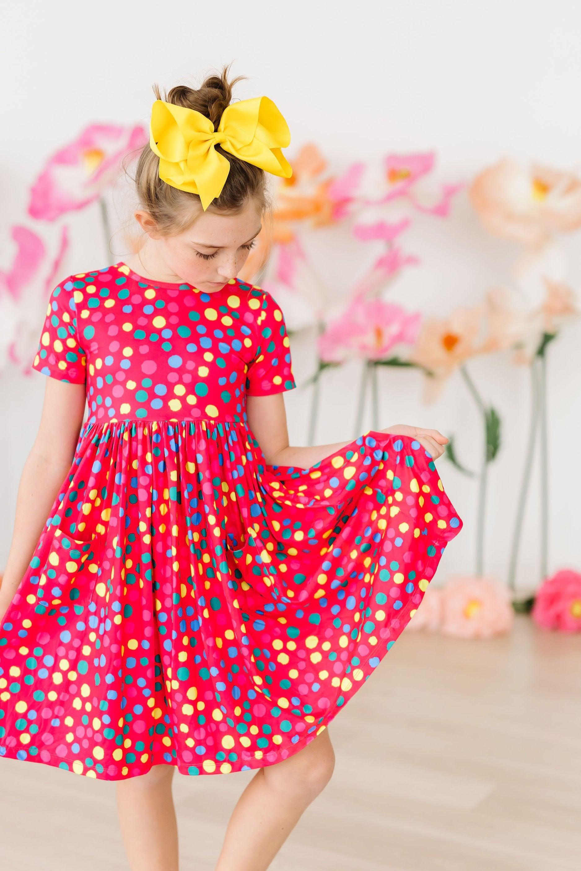 Mila & Rose ® Polka Dot Party S/S Pocket Twirl Dress — detail close-up