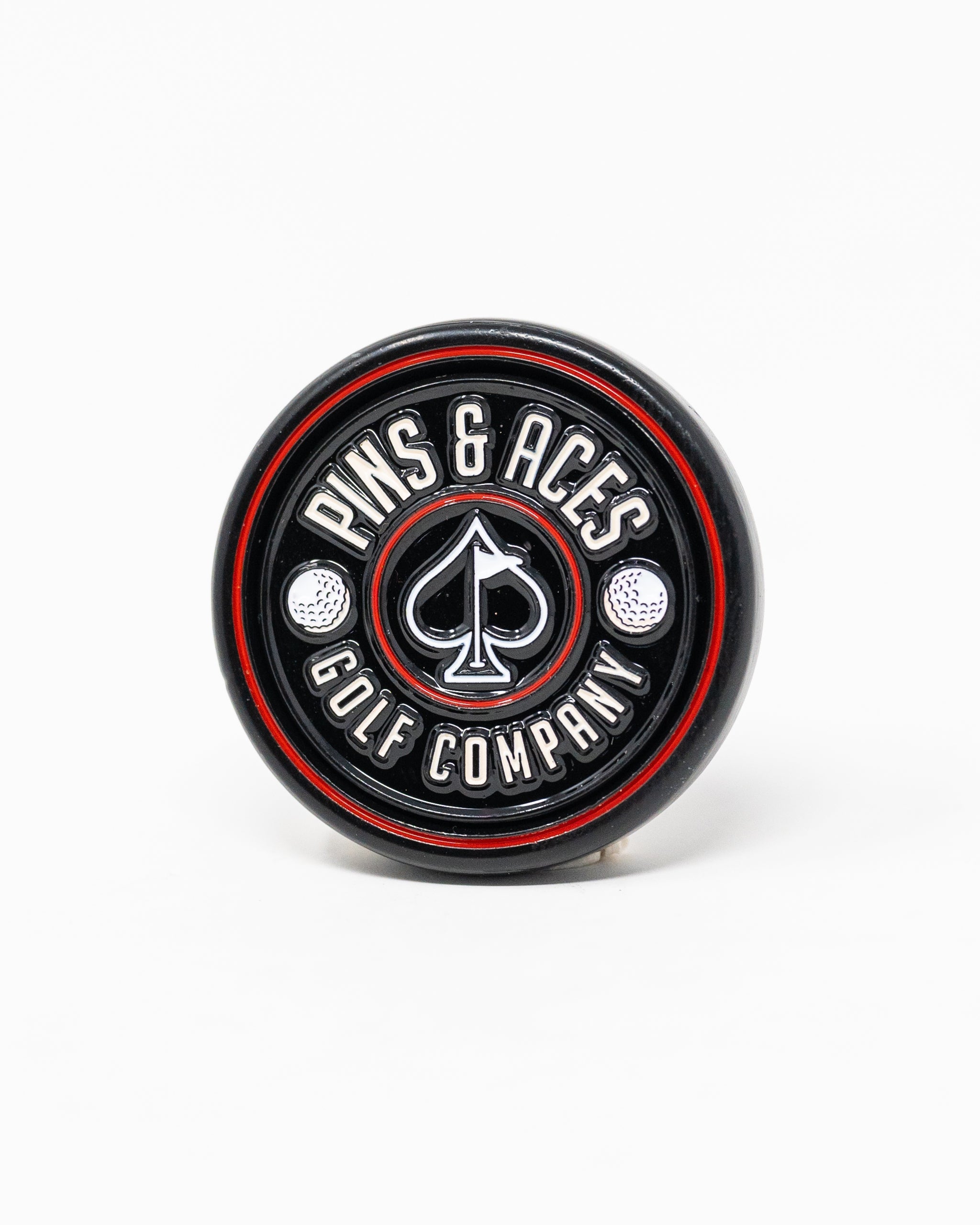 Pins and Aces Pop Out Medallion Ball Marker - Black — product on model