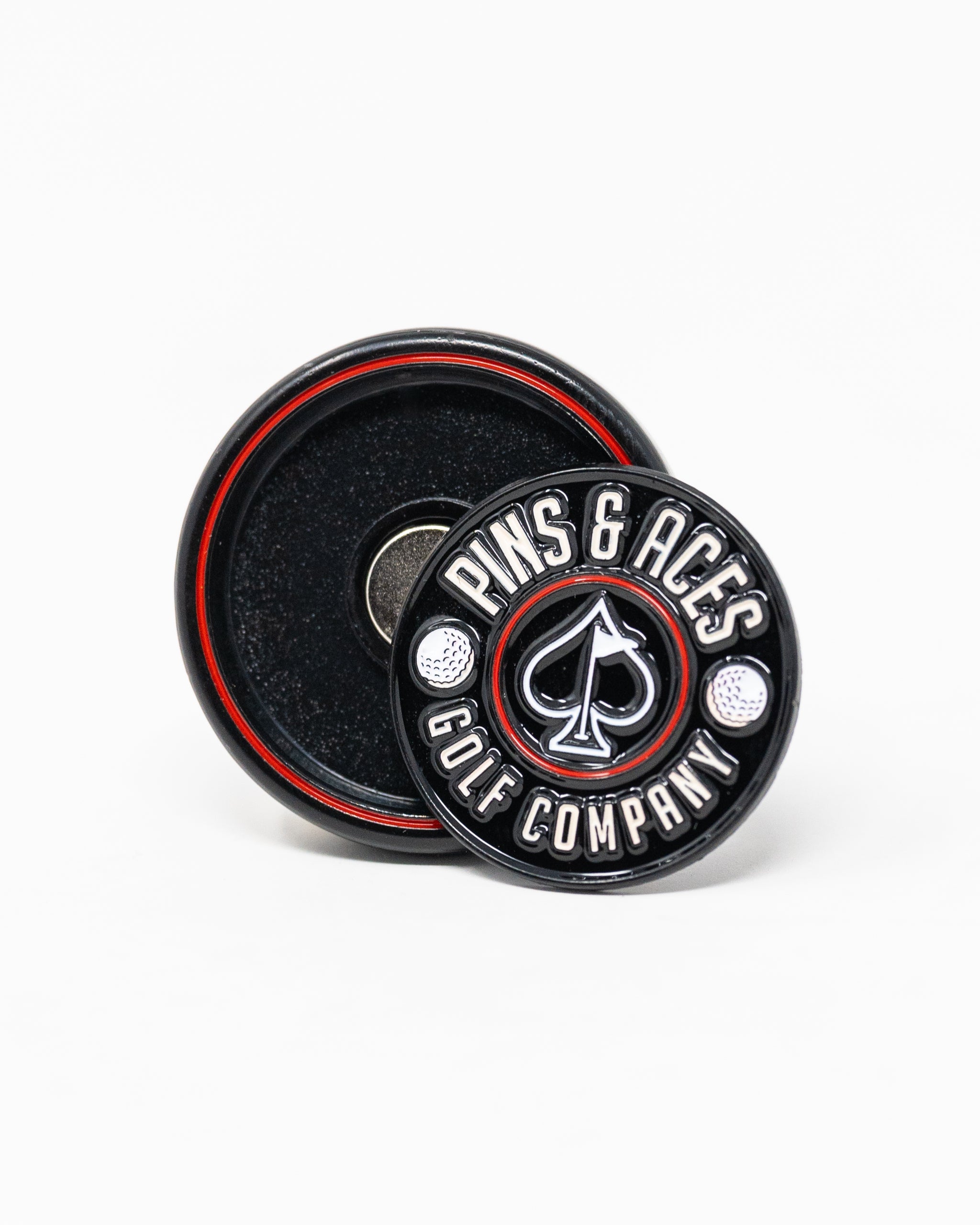 Pins and Aces Pop Out Medallion Ball Marker - Black — fabric or material detail