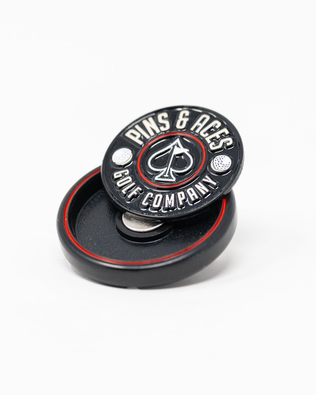 Pins and Aces Pop Out Medallion Ball Marker - Black — packaging