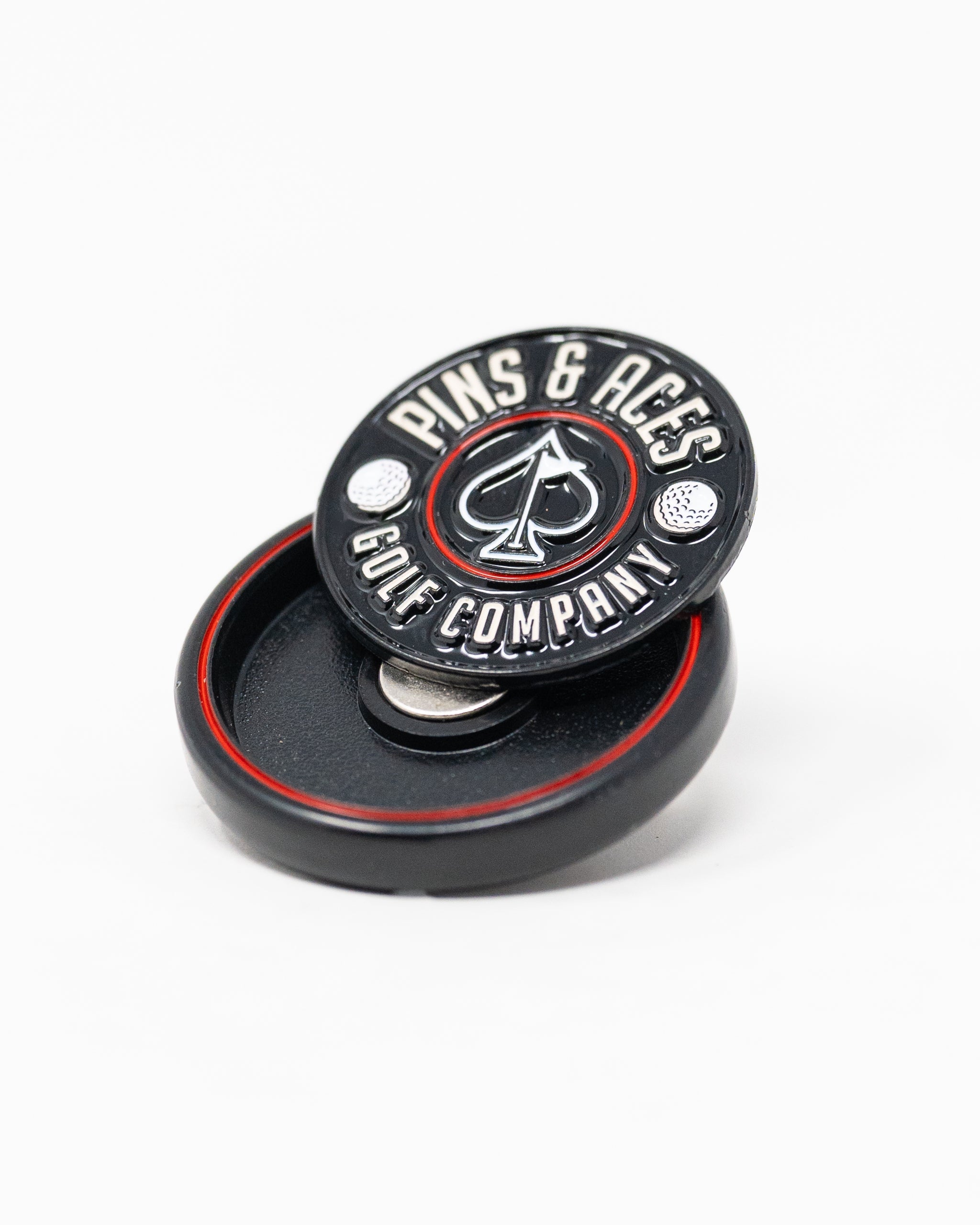 Pins and Aces Pop Out Medallion Ball Marker - Black — packaging