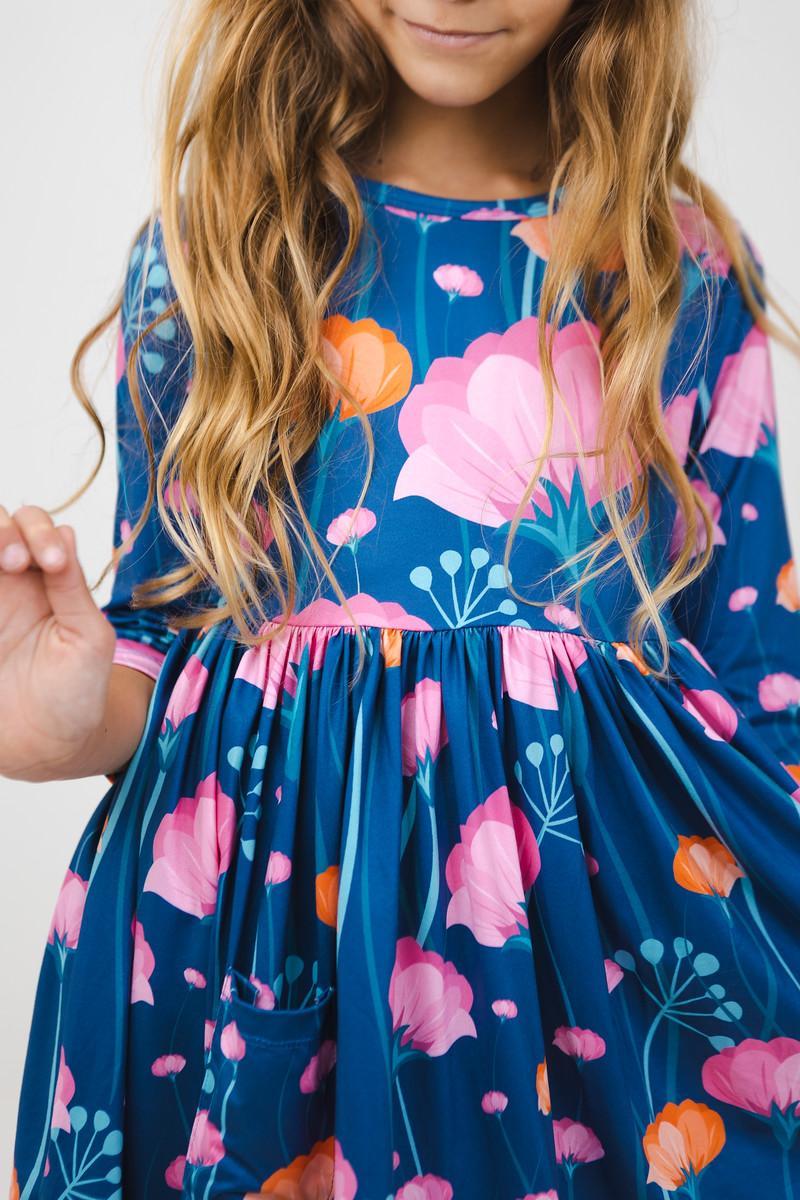 Mila & Rose ® Poppies 3/4 Sleeve Pocket Twirl Dress — side view