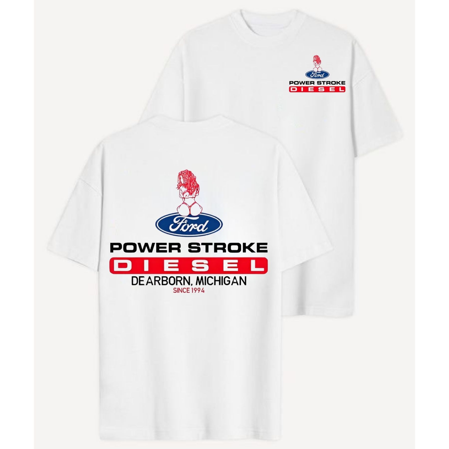 Pasimax Power Stroke Logo T-Shirt with Lady Graphic — main product shot