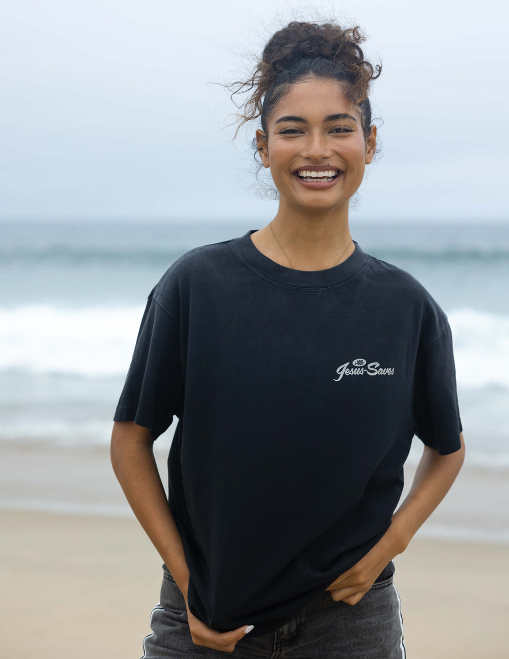 Elevated Faith Prayer Line Unisex Tee — Elevated Faith branding close-up