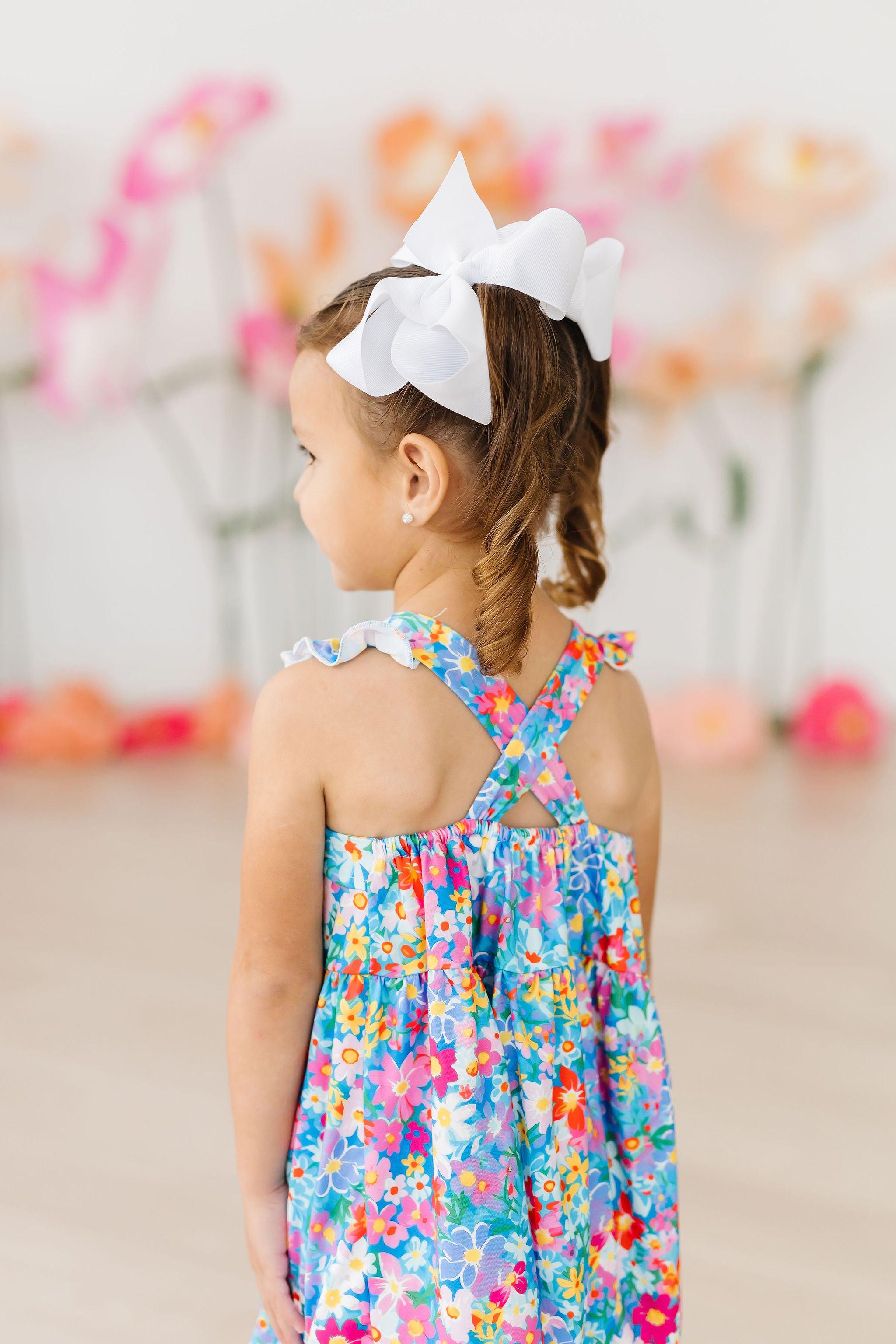 Mila & Rose ® Preppy Floral Ruffle Cross Back Dress — detail close-up
