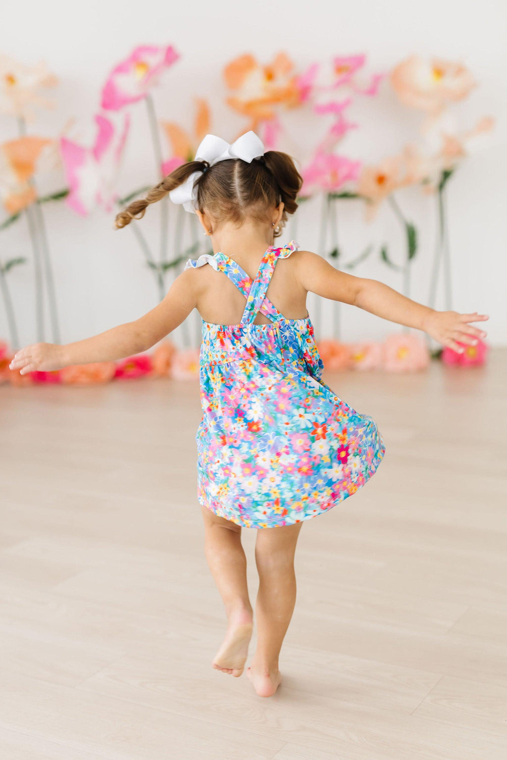 Mila & Rose ® Preppy Floral Ruffle Cross Back Dress — back view