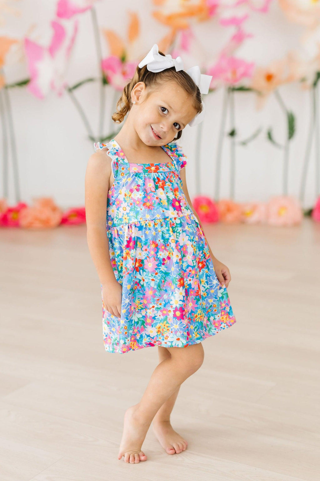 Mila & Rose ® Preppy Floral Ruffle Cross Back Dress — main product shot