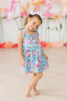 Preppy Floral Ruffle Cross Back Dress