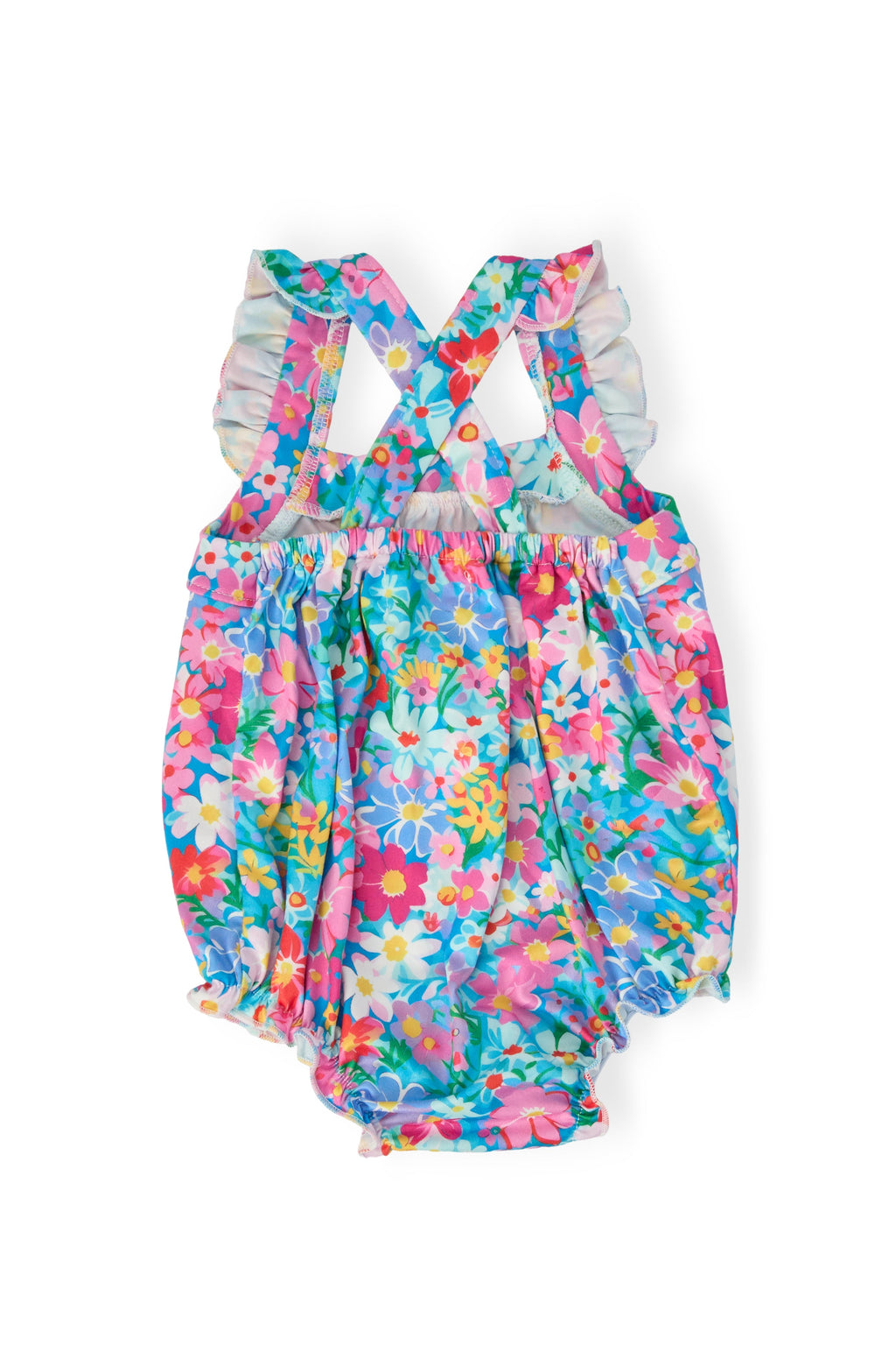 Mila & Rose ® Preppy Floral Ruffle Cross Back Romper — back view