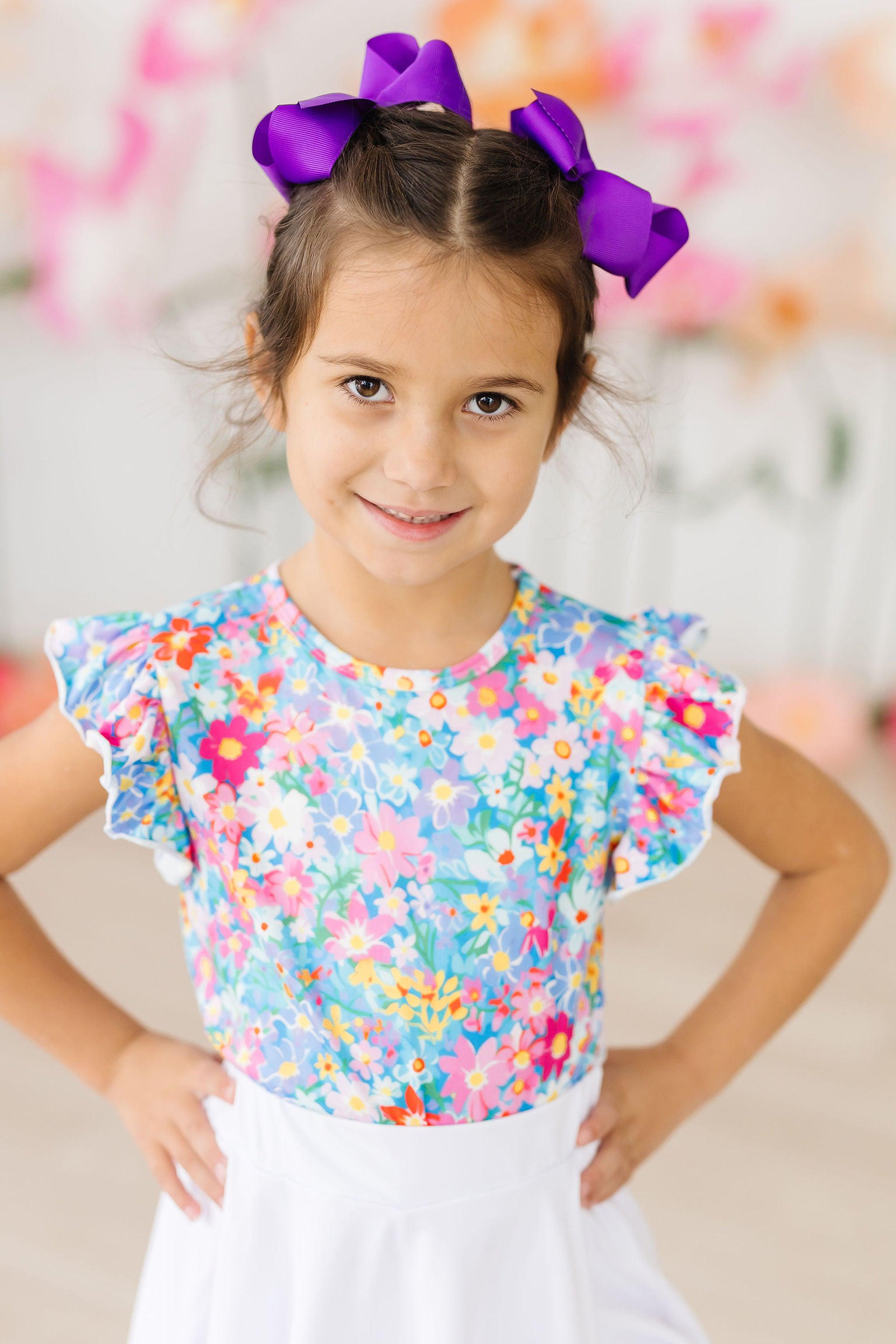 Mila & Rose ® Preppy Floral S/S Ruffle Tee — back view